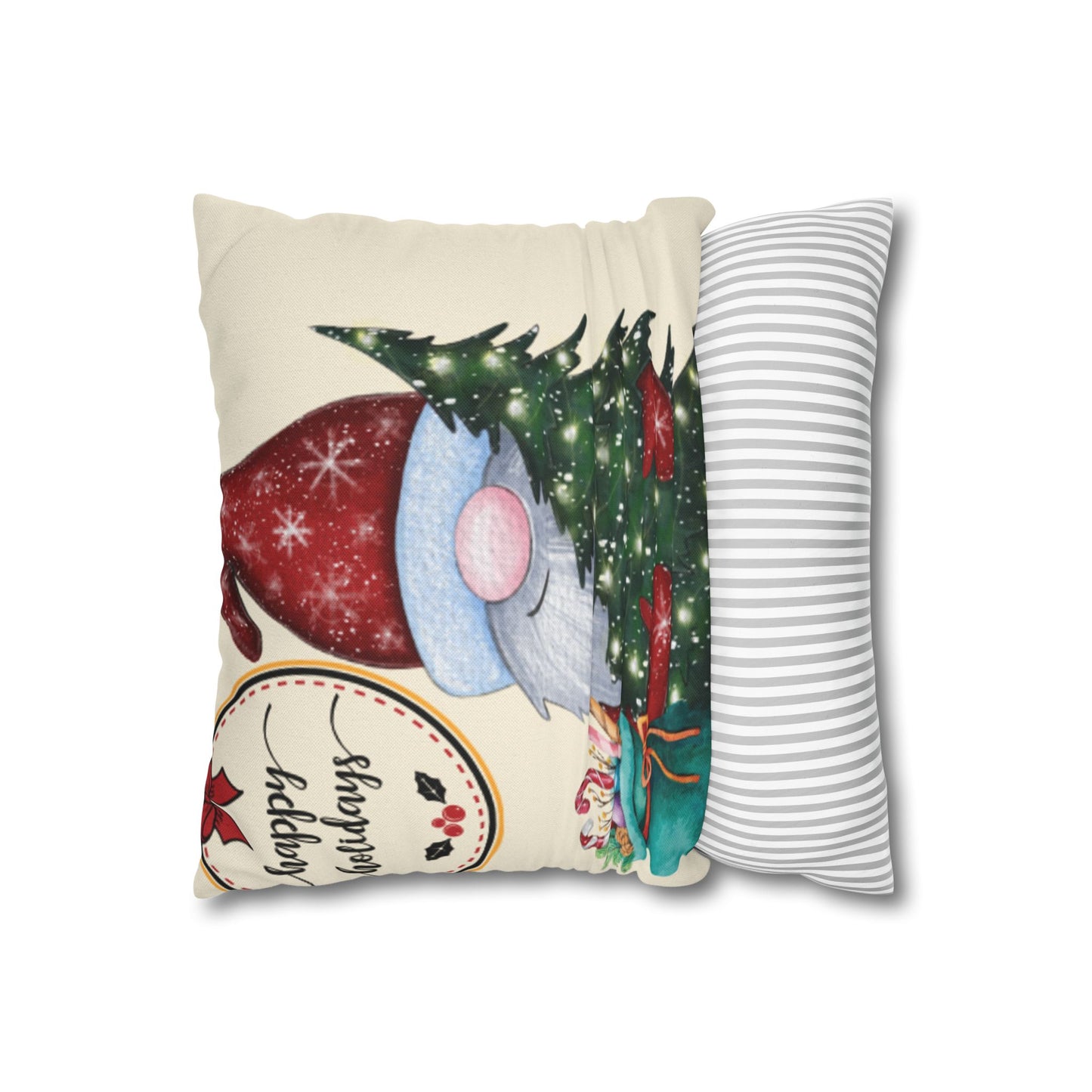 Christmas Gnome Pillowcase, Cozy Holiday Decor, Square Cushion Cover, Home Accent, Festive Gift, Seasonal Decoration