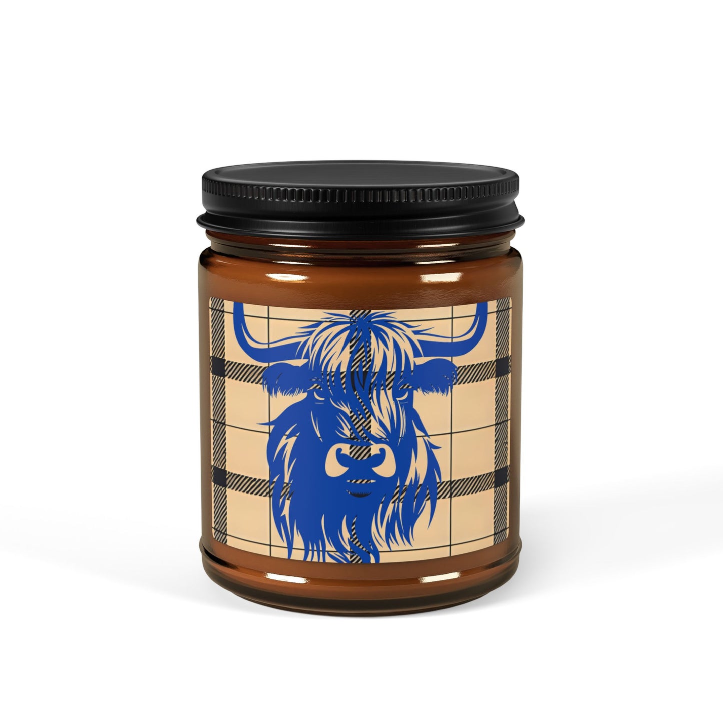 Rustic Highland Cow Candle, Cozy Home Decor, Gift for Him or Her, Scented Soy Wax Jar, Farmhouse Aesthetic, Amber Jar Candle