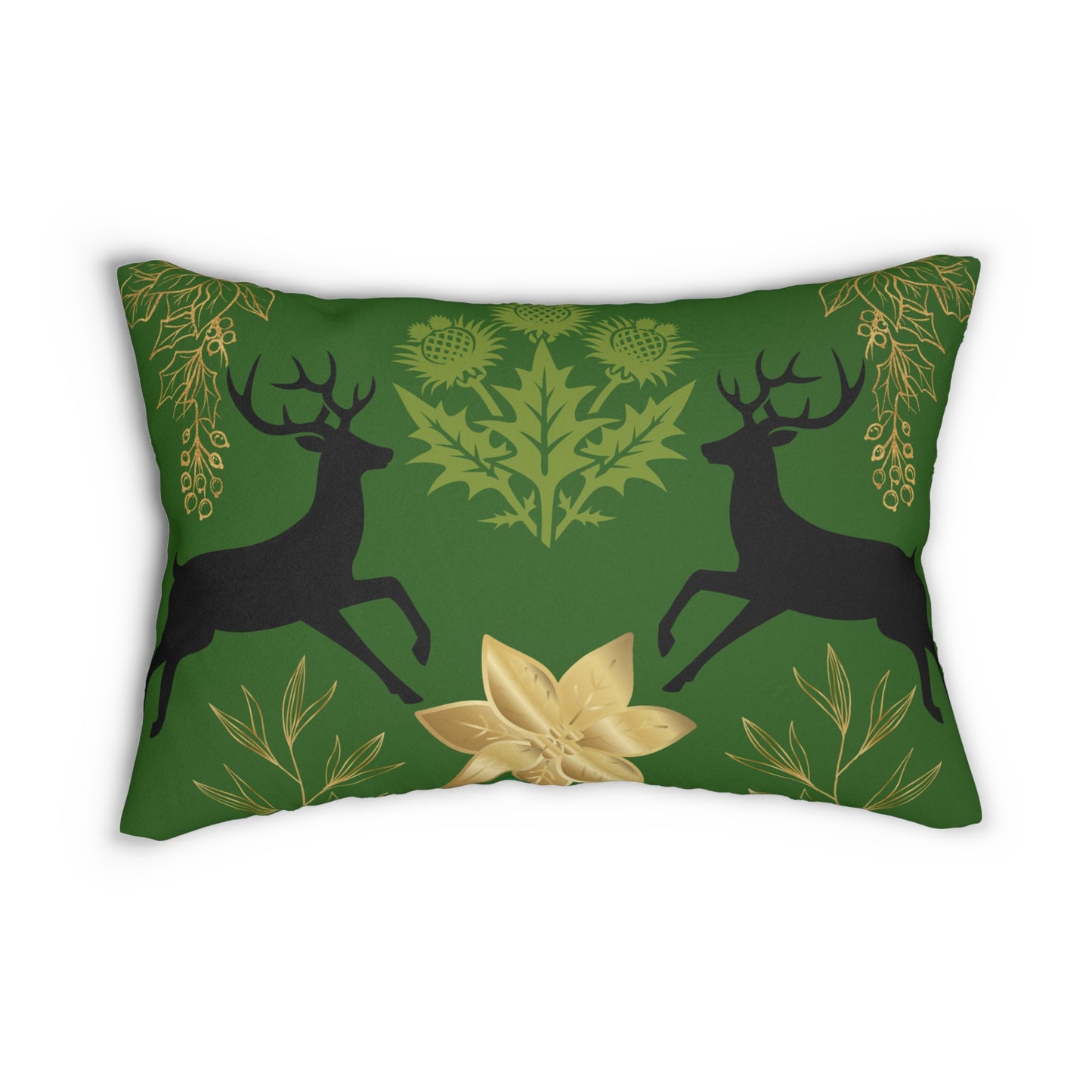 Holiday Lumbar Pillow with Deer and Floral Design