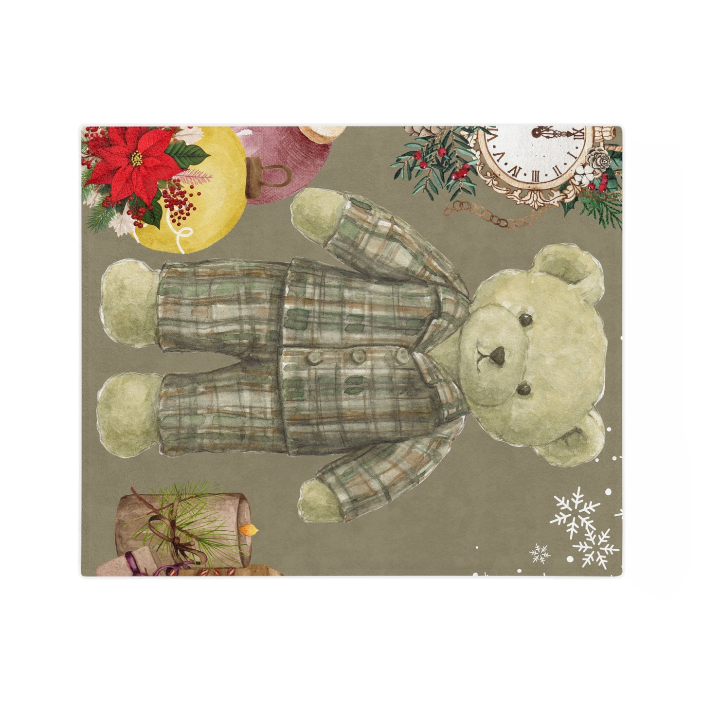 Cozy Holiday Velveteen Microfiber Blanket with Teddy Bear Design