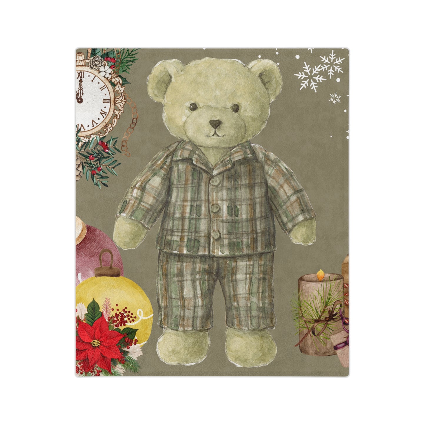 Cozy Holiday Velveteen Microfiber Blanket with Teddy Bear Design