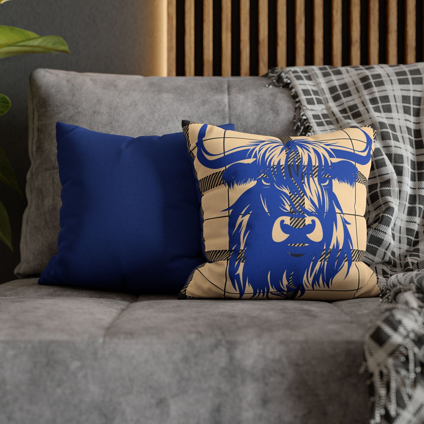 Blue Highland Cow Pillowcase, Rustic Home Decor, Farmhouse Style, Cozy Living Room, Gift for Cow Lovers, Unique Cushion Cover