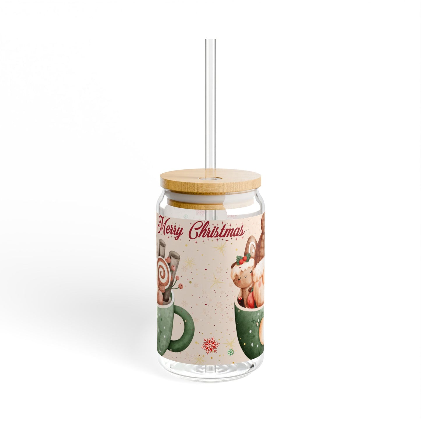 Festive Sipper Glass with Holiday Design, Christmas Drinkware, Cute Gift for Winter Parties, Holiday Decor, Eco-Friendly Beverage Container