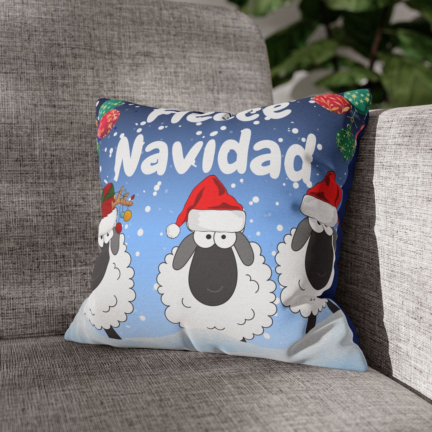 Christmas Sheep Pillowcase, Fleece Navidad Decor, Holiday Home Accents, Cozy Cotton Cushion Cover, Winter Gift Idea, Seasonal Home Decor