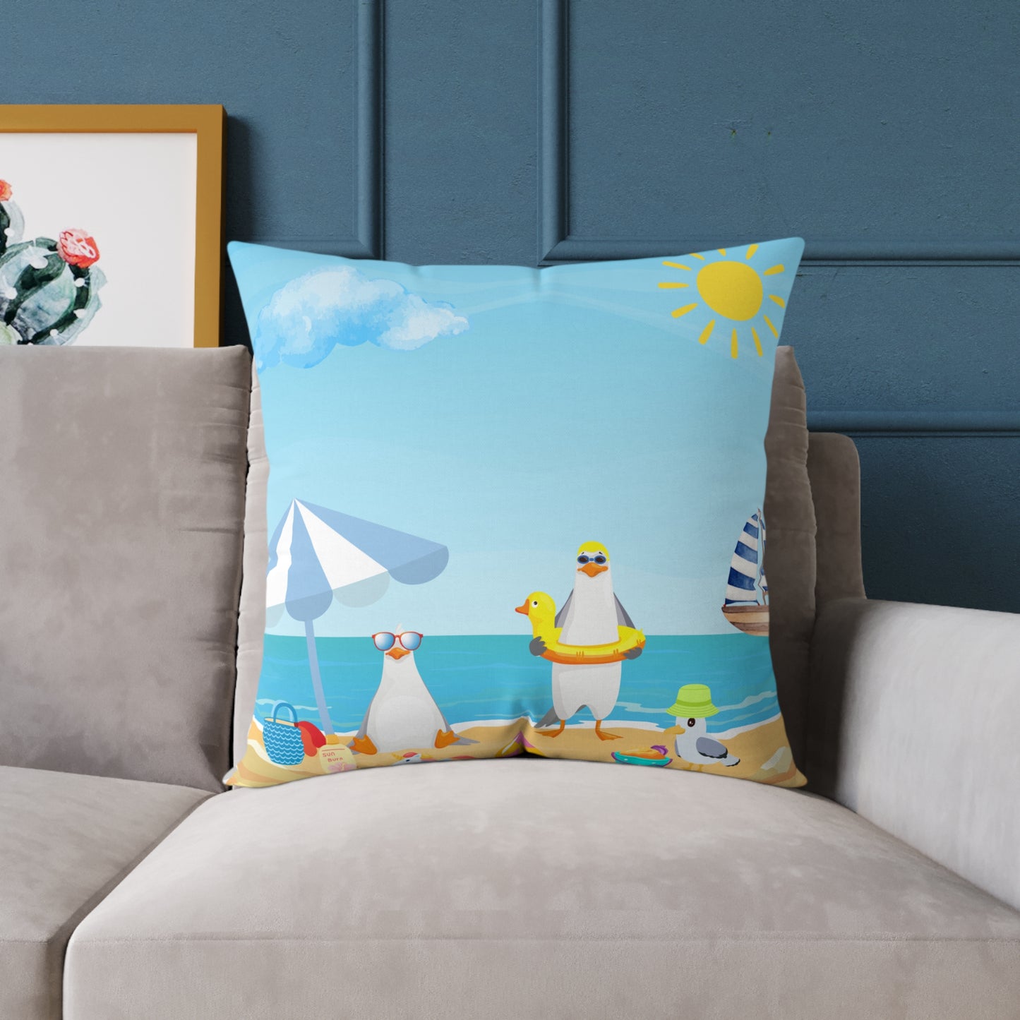 Beach Vibes Square Poly Canvas Pillow | Coastal Decor, Summer Home Accents, Nautical Gift, Fun Throw Pillow, Indoor/Outdoor Cushion