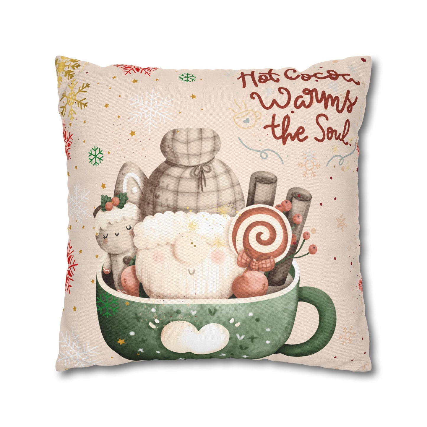 Cozy Hot Cocoa Pillow - Winter Decor, Holiday Gift, Home Accent, Couch Cushion, Christmas Decoration