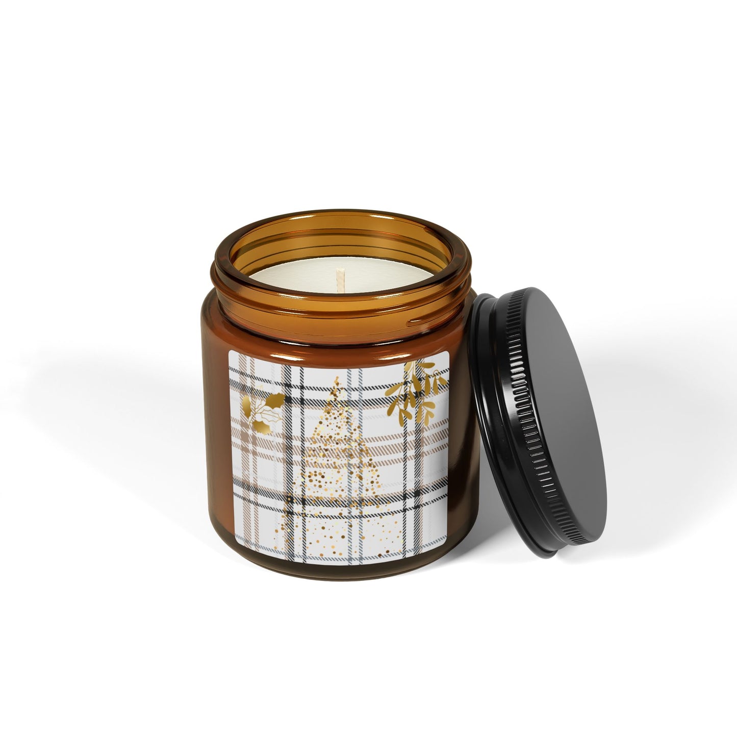 Soy Amber Jar Candle — Cozy Plaid Winter Tree Scented Candle (Multi-Size)