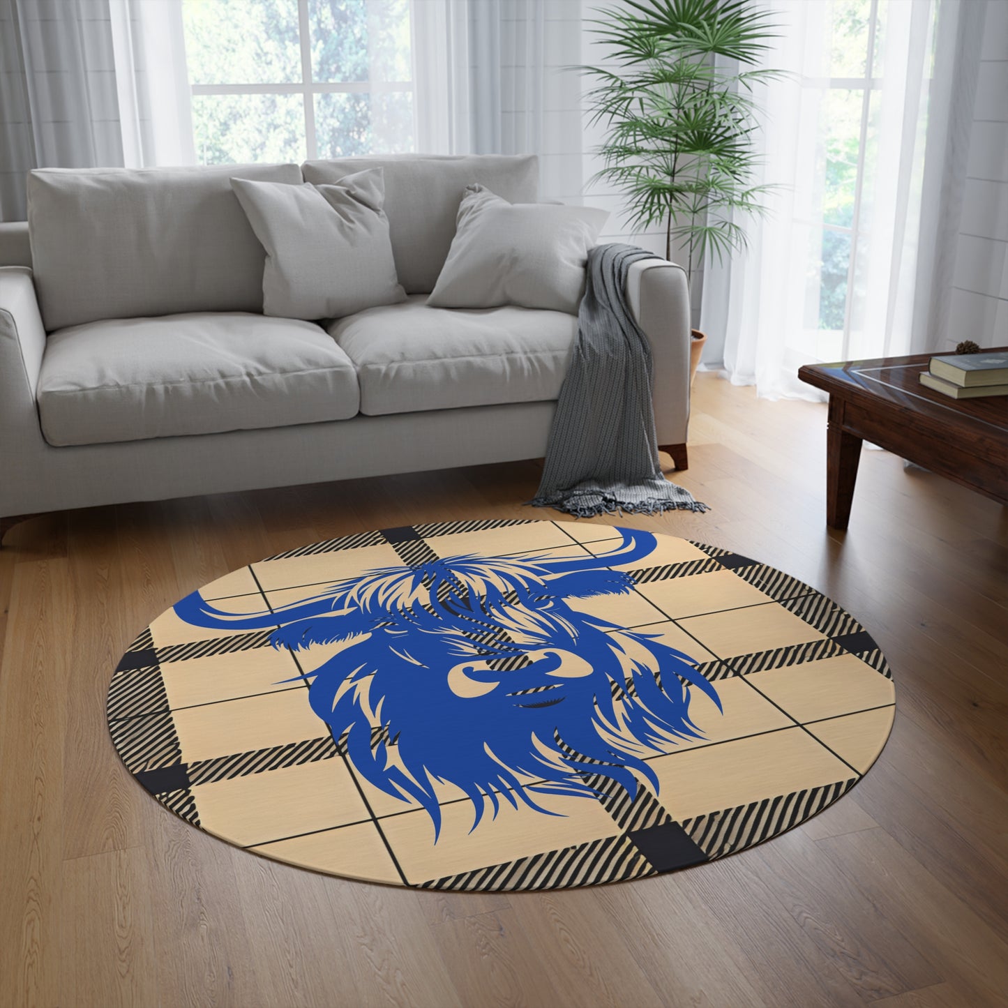 Round Rug - Rustic Farmhouse Decor, Cow Print, Home Decoration, Living Room, Kitchen, Gift Idea, Cozy Style