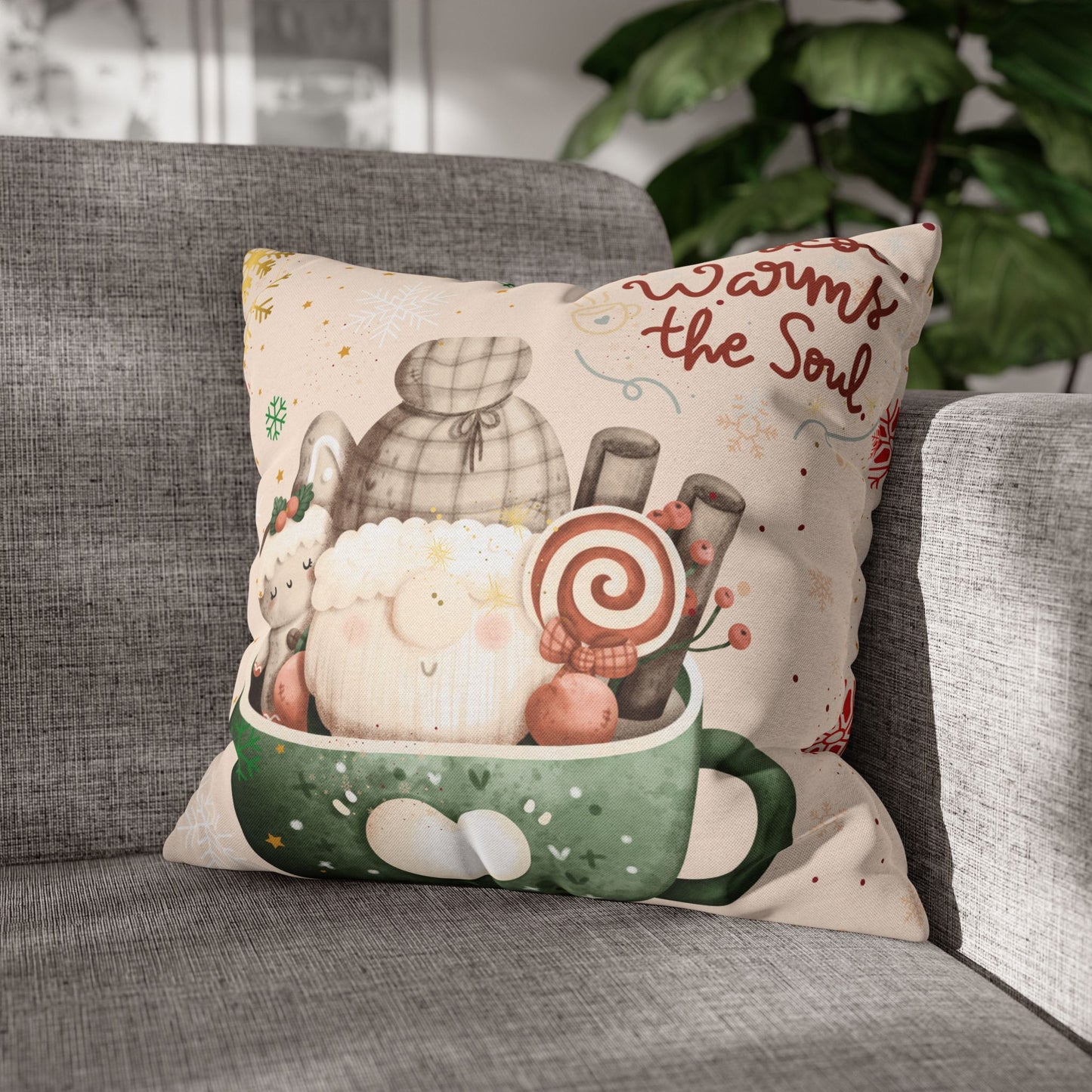 Cozy Hot Cocoa Pillow - Winter Decor, Holiday Gift, Home Accent, Couch Cushion, Christmas Decoration