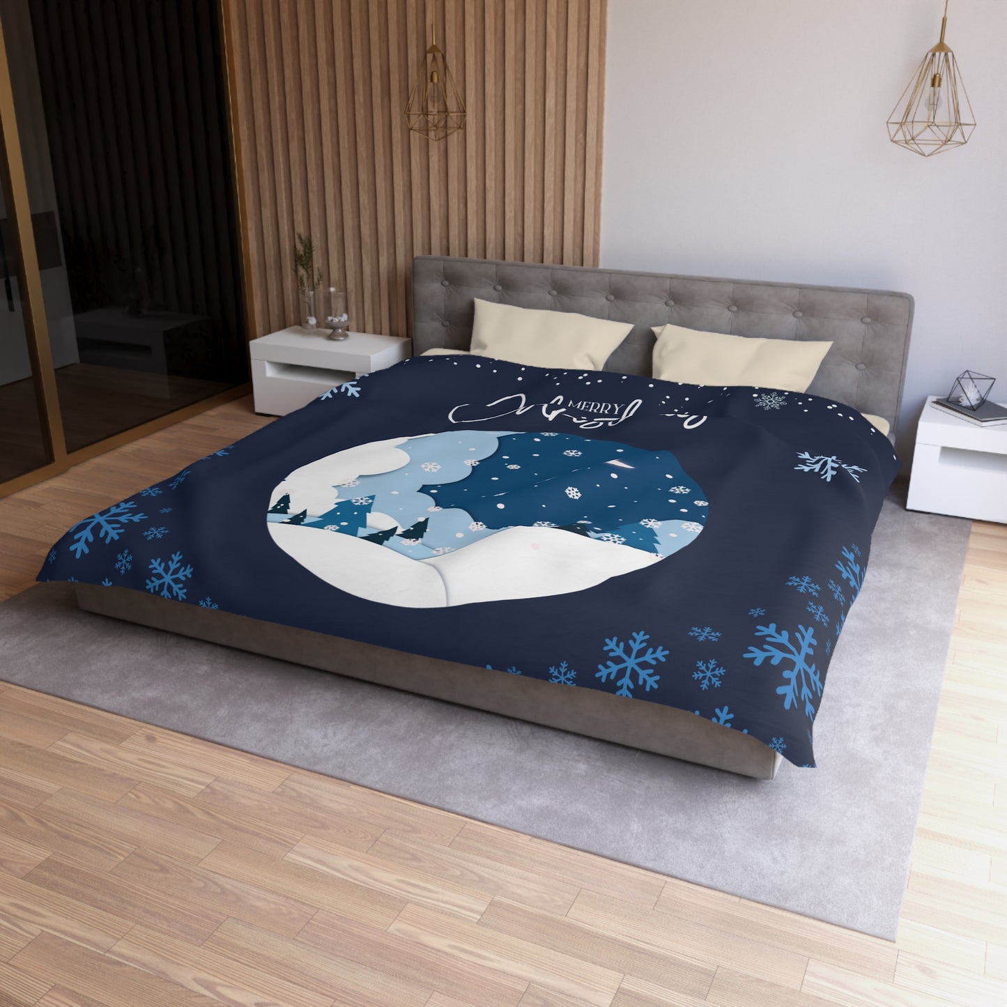 Christmas Winter Wonderland Duvet Cover | Cozy Bedding for Holiday Decor, Seasonal Home Accent, Snowflake Pattern