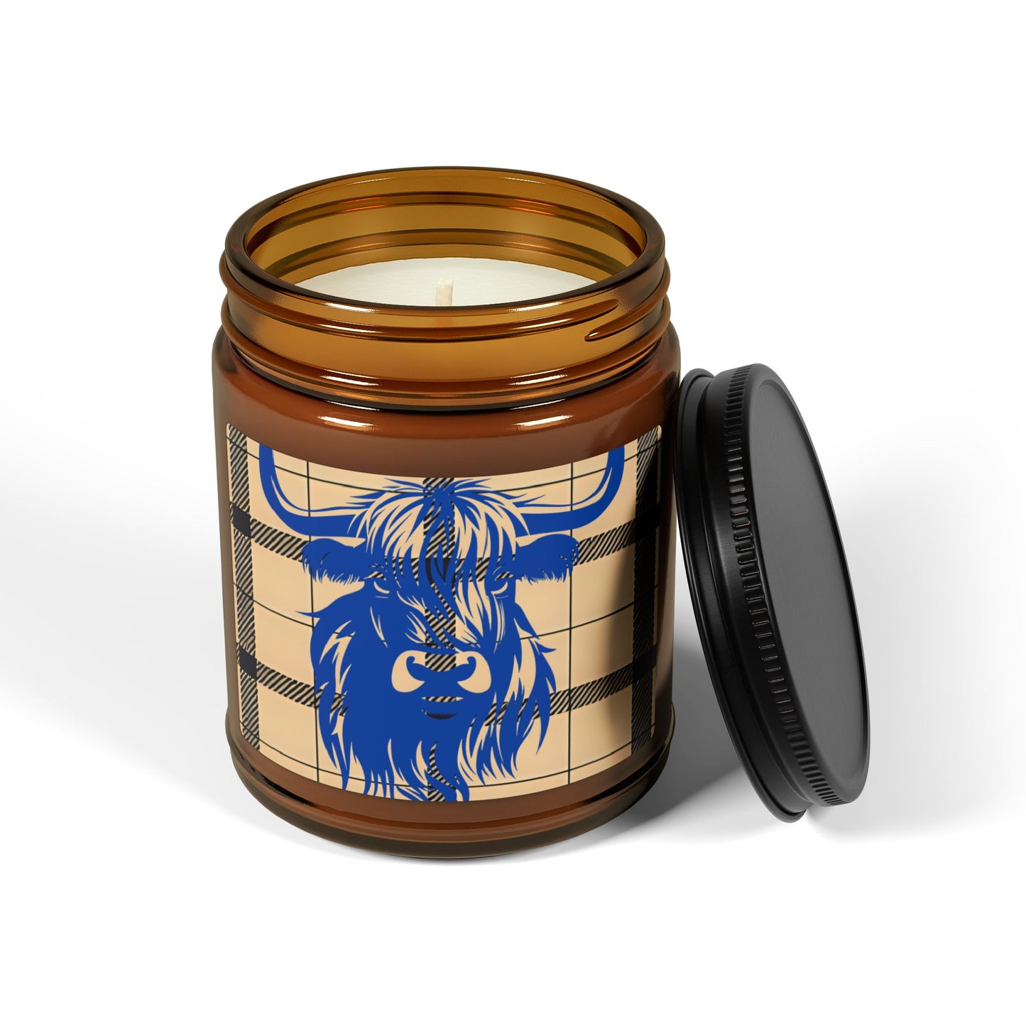 Rustic Highland Cow Candle, Cozy Home Decor, Gift for Him or Her, Scented Soy Wax Jar, Farmhouse Aesthetic, Amber Jar Candle