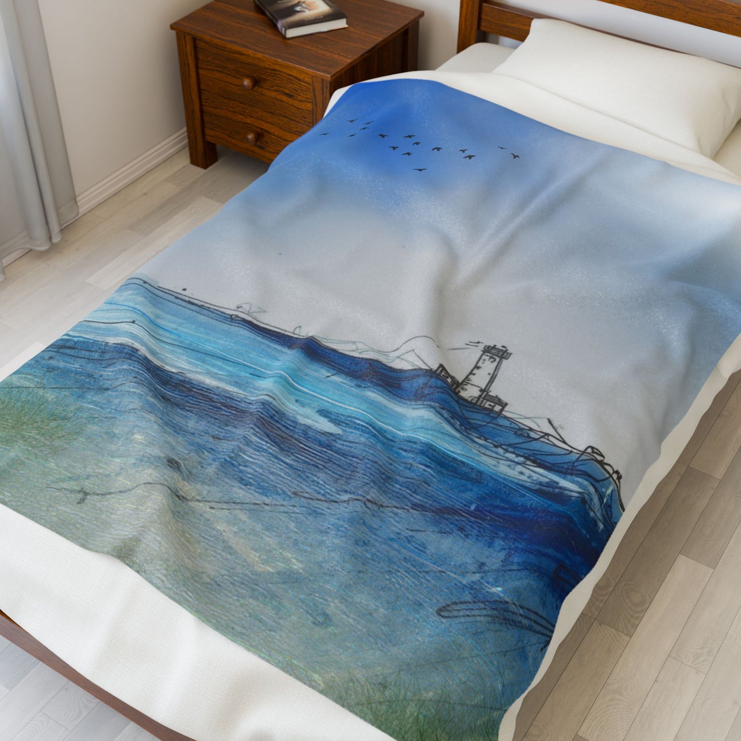 Cozy Ocean-Inspired Velveteen Plush Blanket | Soft Throw for Beach Lovers, Home Decor, Gift, Relaxation, Coastal Vibe