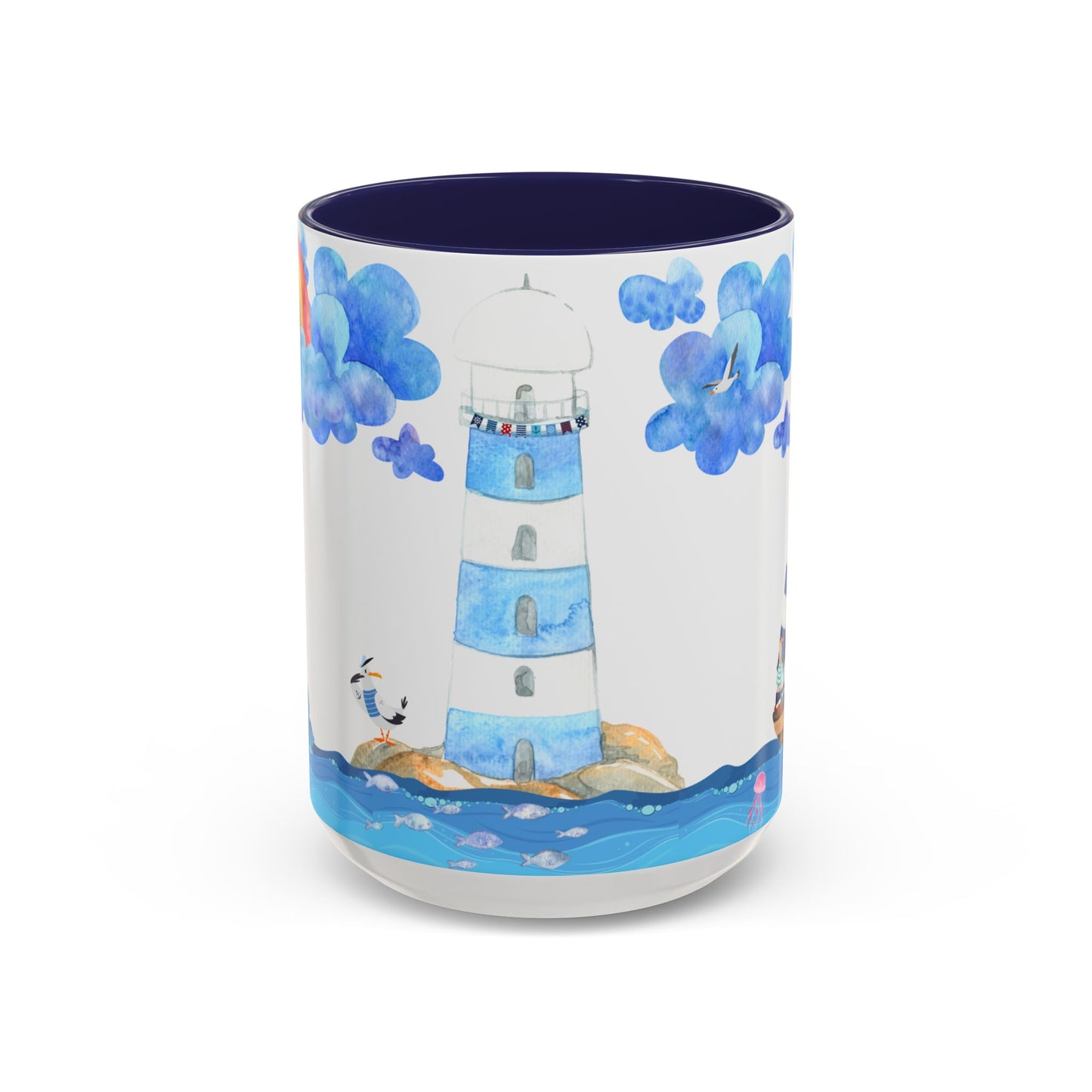 Coastal Lighthouse Coffee Mug, Nautical Drinkware, Beach Themed, Ocean Lover Gift, Relaxing Home Decor