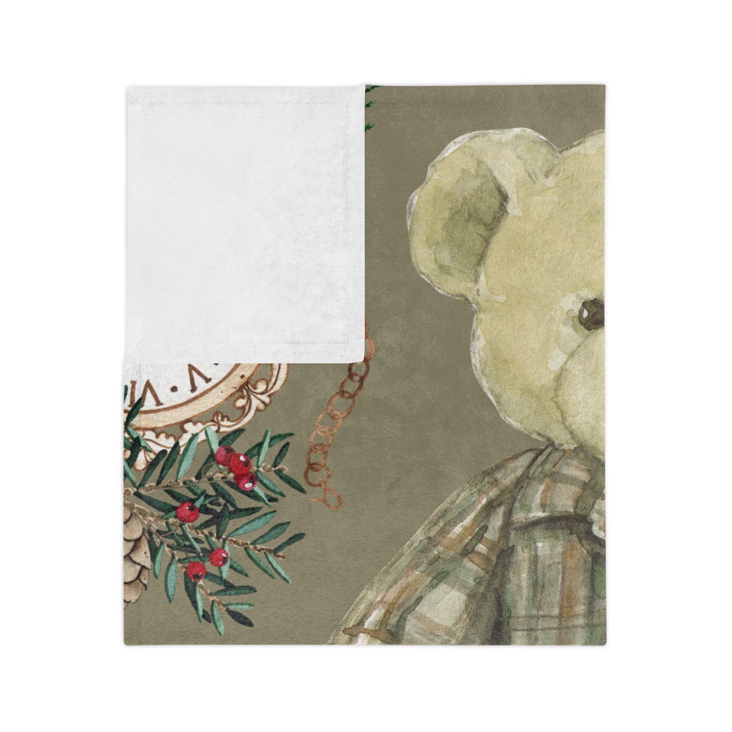 Cozy Holiday Velveteen Microfiber Blanket with Teddy Bear Design