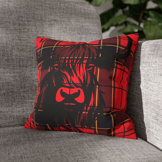 Highland Cow Pillowcase - Cozy Home Decor, Rustic Gift for Cow Lovers, Farmhouse Vibes, Cottagecore, Red Plaid