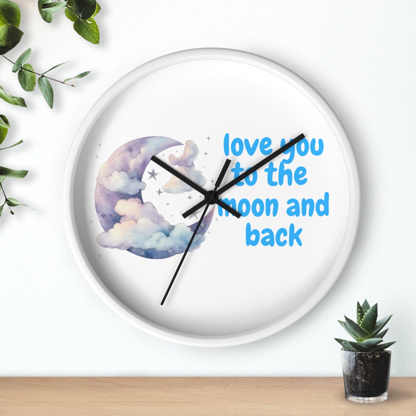 Moon and Back Wall Clock, Love You Wall Decor, Gift for Couples, Nursery Clock, Sweet Home Decor, Romantic Gift