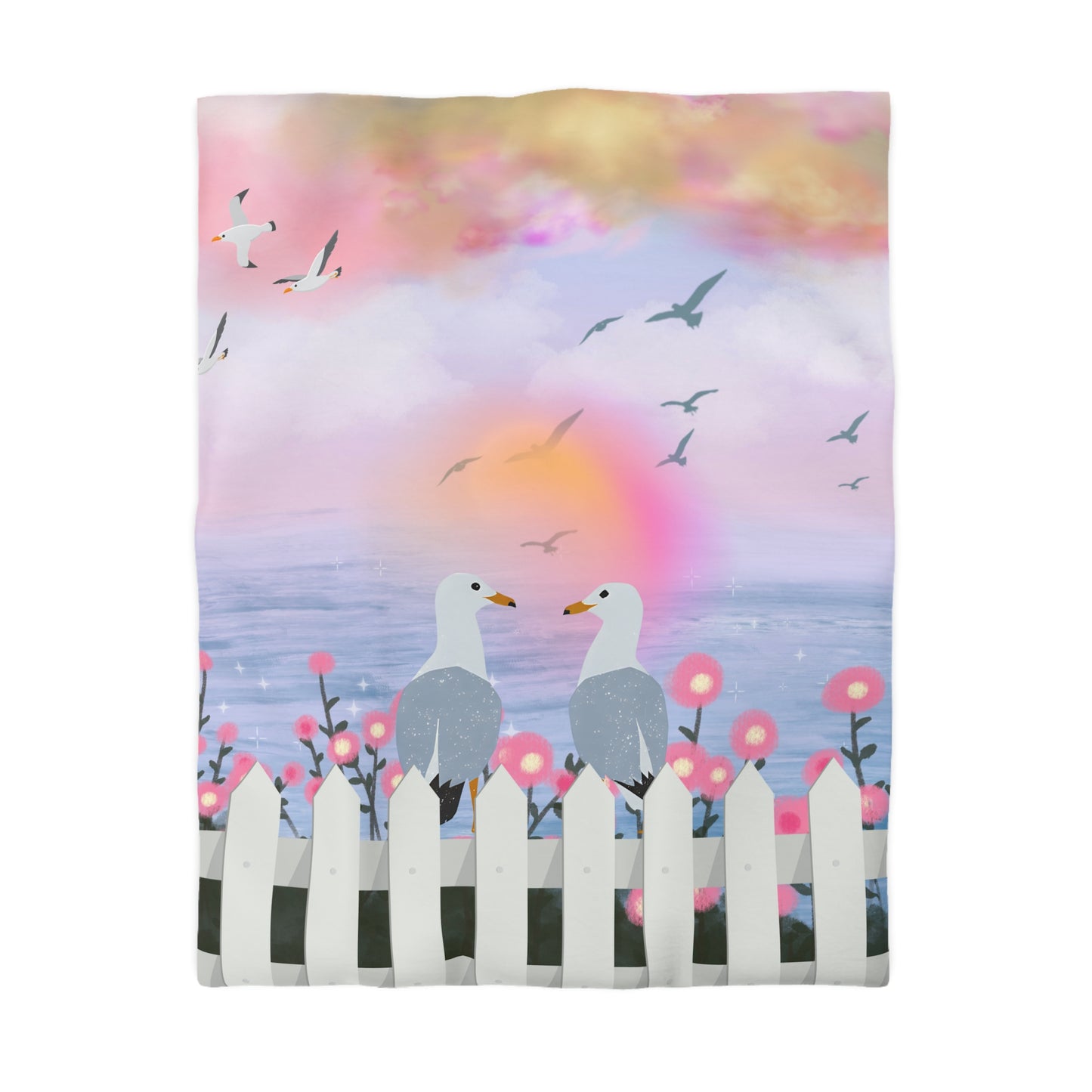 Romantic Coastal Microfiber Duvet Cover, Beach Decor, Bedroom Makeover, Home Textile, Gift for Her, Ocean Vibes