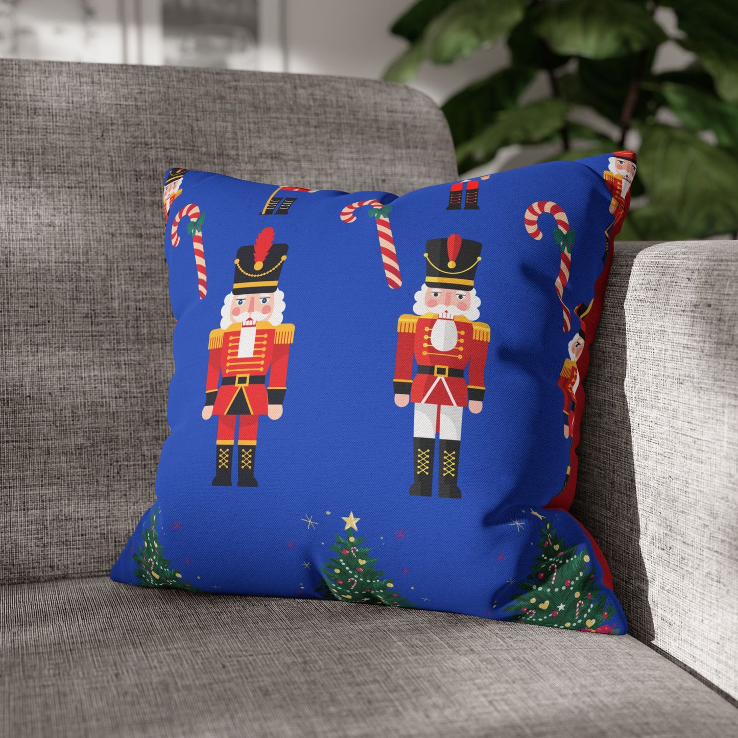 Nutcracker Holiday Pillow — Festive Candy Cane & Christmas Tree Throw Pillow