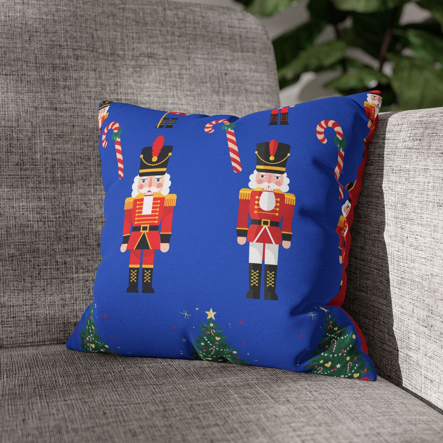 Nutcracker Holiday Pillow — Festive Candy Cane & Christmas Tree Throw Pillow
