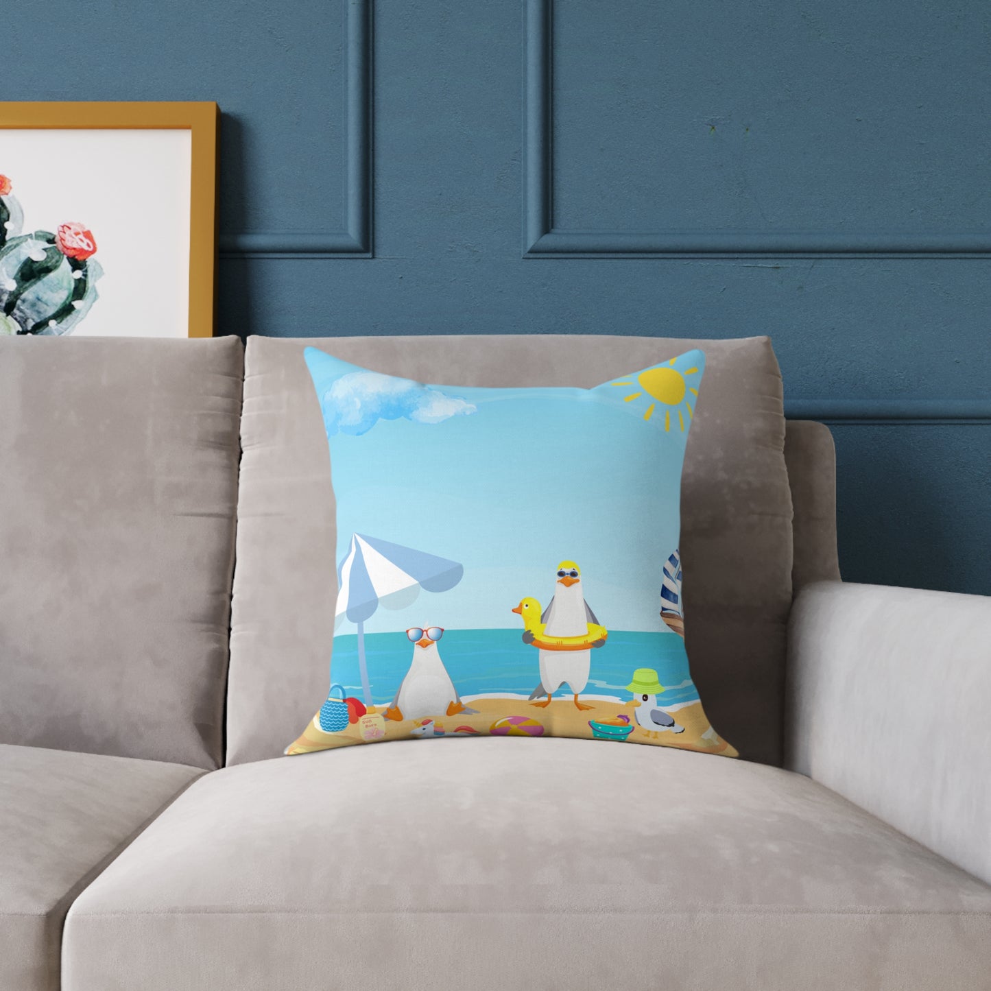 Beach Vibes Square Poly Canvas Pillow | Coastal Decor, Summer Home Accents, Nautical Gift, Fun Throw Pillow, Indoor/Outdoor Cushion