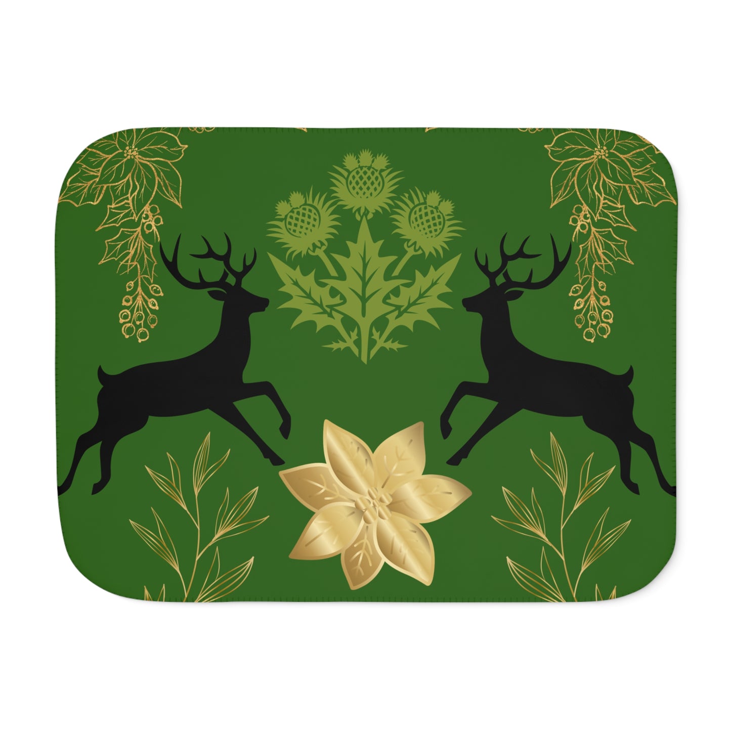 Cozy Sherpa Blanket with Reindeer and Floral Design | Perfect for Holidays