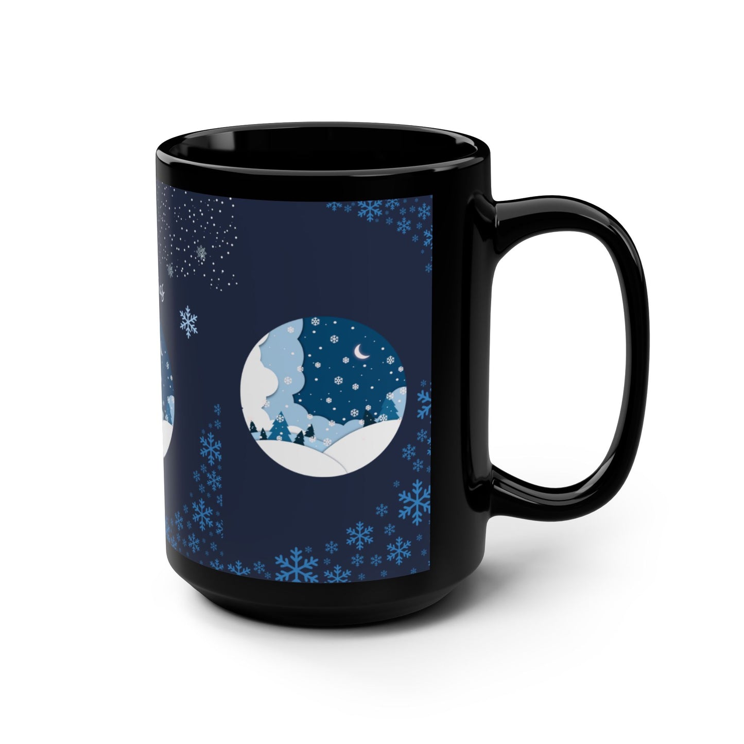 Winter Wonderland Black Mug | Cozy Christmas Coffee Cup | Holiday Gift | 15oz Seasonal Mug | Snowy Scene Coffee Mug