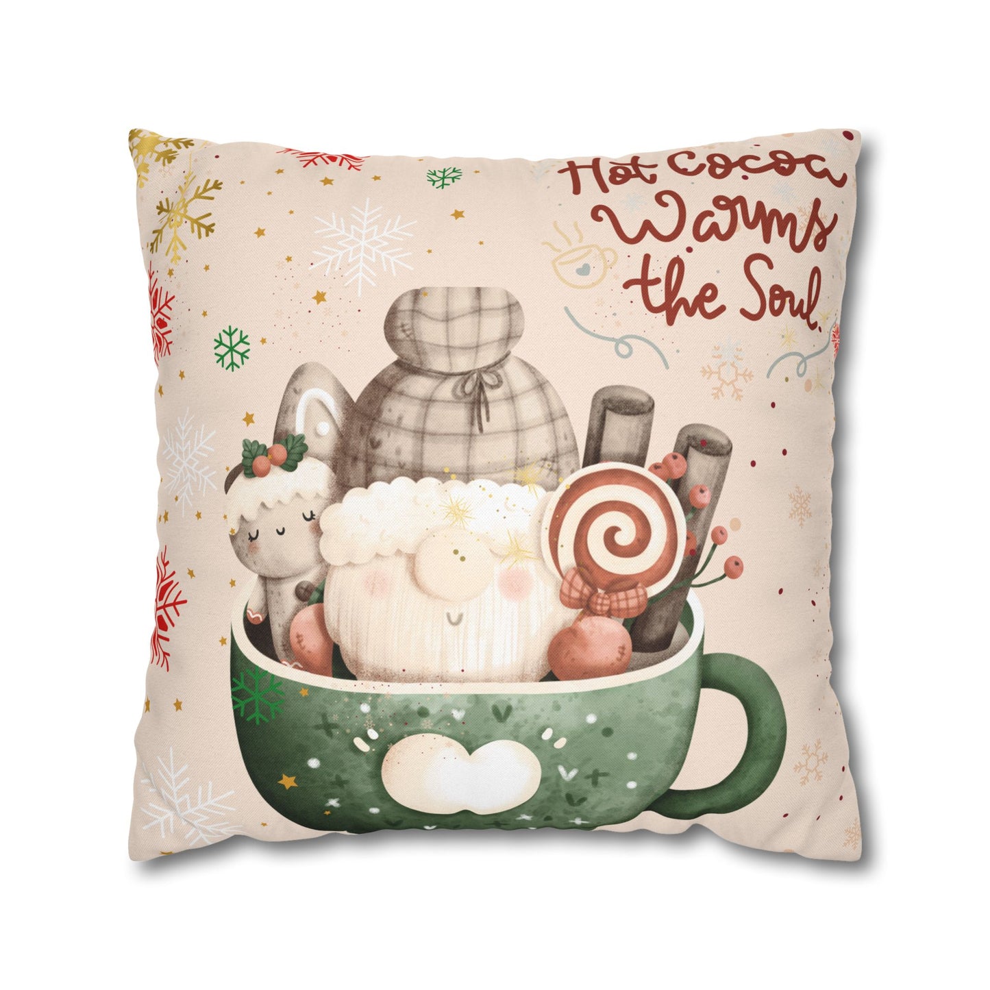 Cozy Hot Cocoa Pillow - Winter Decor, Holiday Gift, Home Accent, Couch Cushion, Christmas Decoration