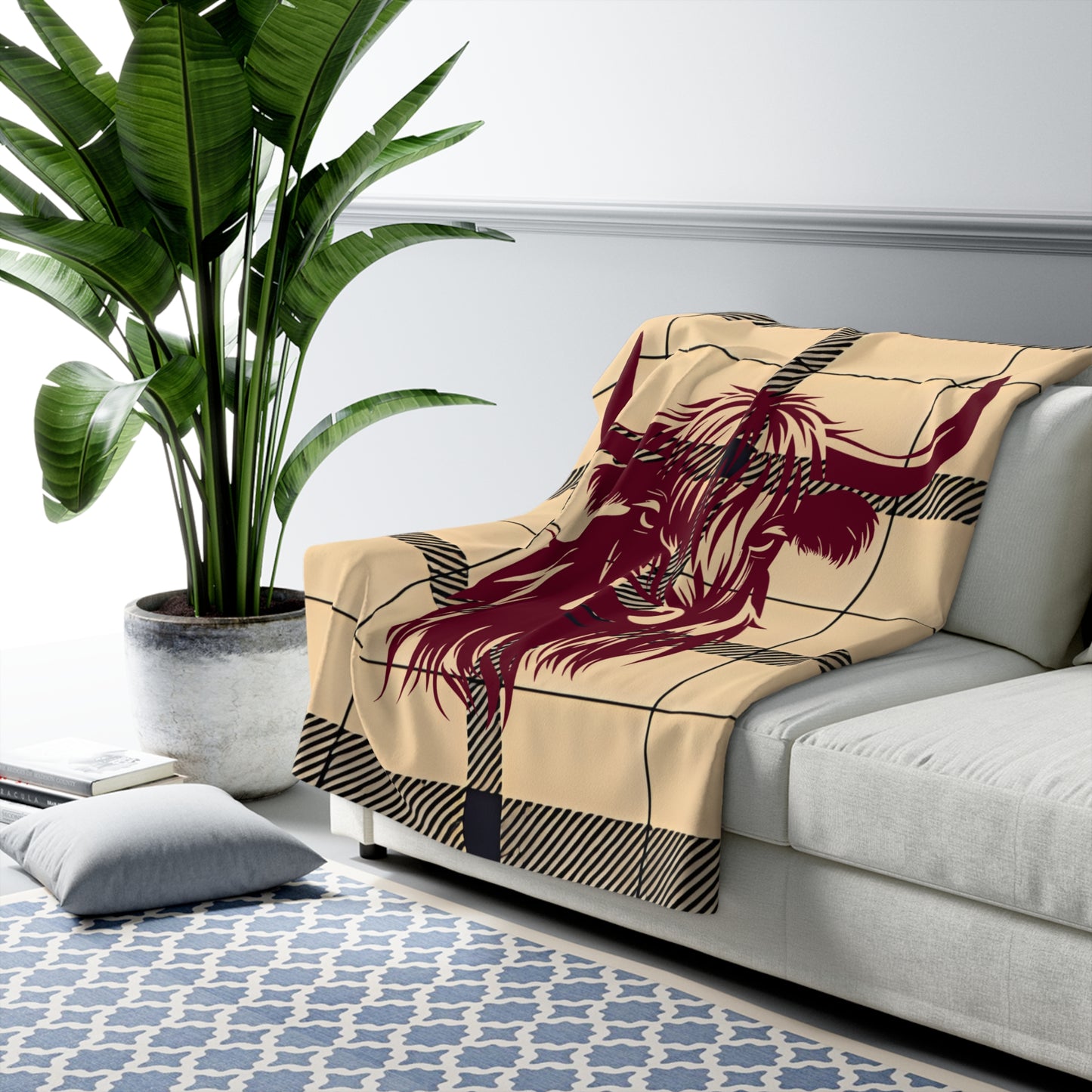 Cozy Highland Cow Sherpa Fleece Blanket | Warm Home Decor, Gift for Animal Lovers, Unique Throw Blanket, Soft Plaid Blanket