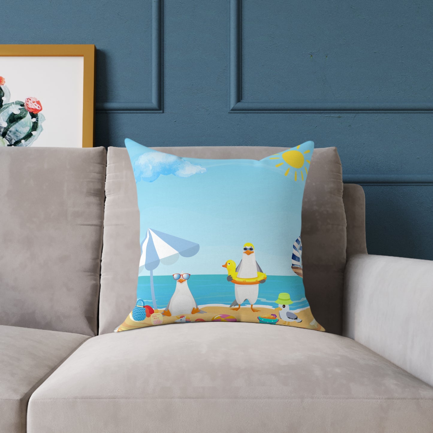 Beach Vibes Square Poly Canvas Pillow | Coastal Decor, Summer Home Accents, Nautical Gift, Fun Throw Pillow, Indoor/Outdoor Cushion