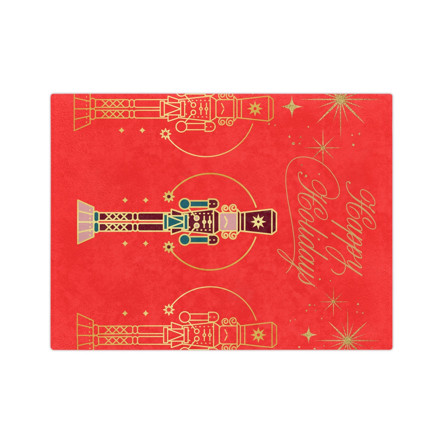 Holiday Nutcracker Velveteen Throw Blanket — "Happy Holidays" Red Microfiber Blanket