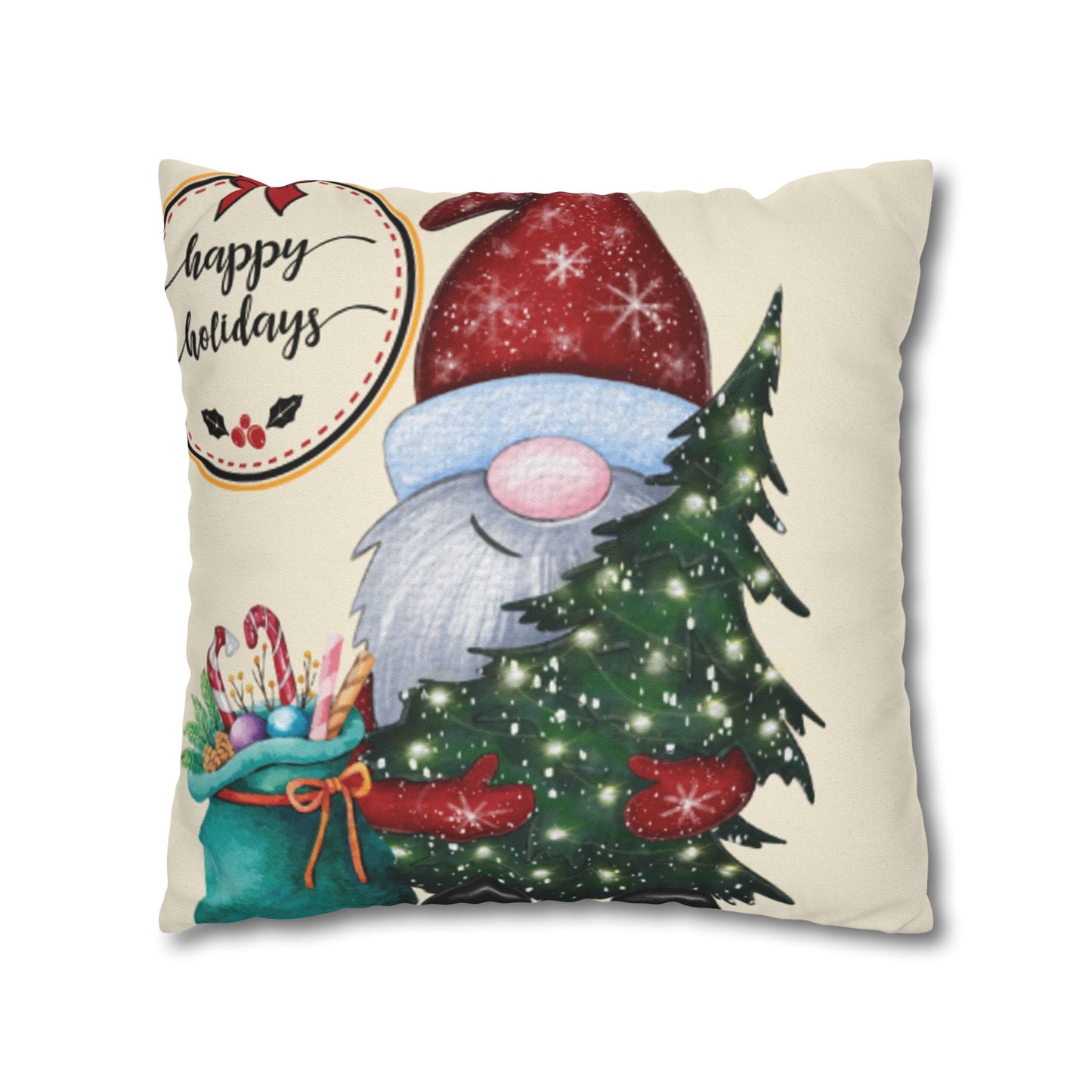 Christmas Gnome Pillowcase, Cozy Holiday Decor, Square Cushion Cover, Home Accent, Festive Gift, Seasonal Decoration