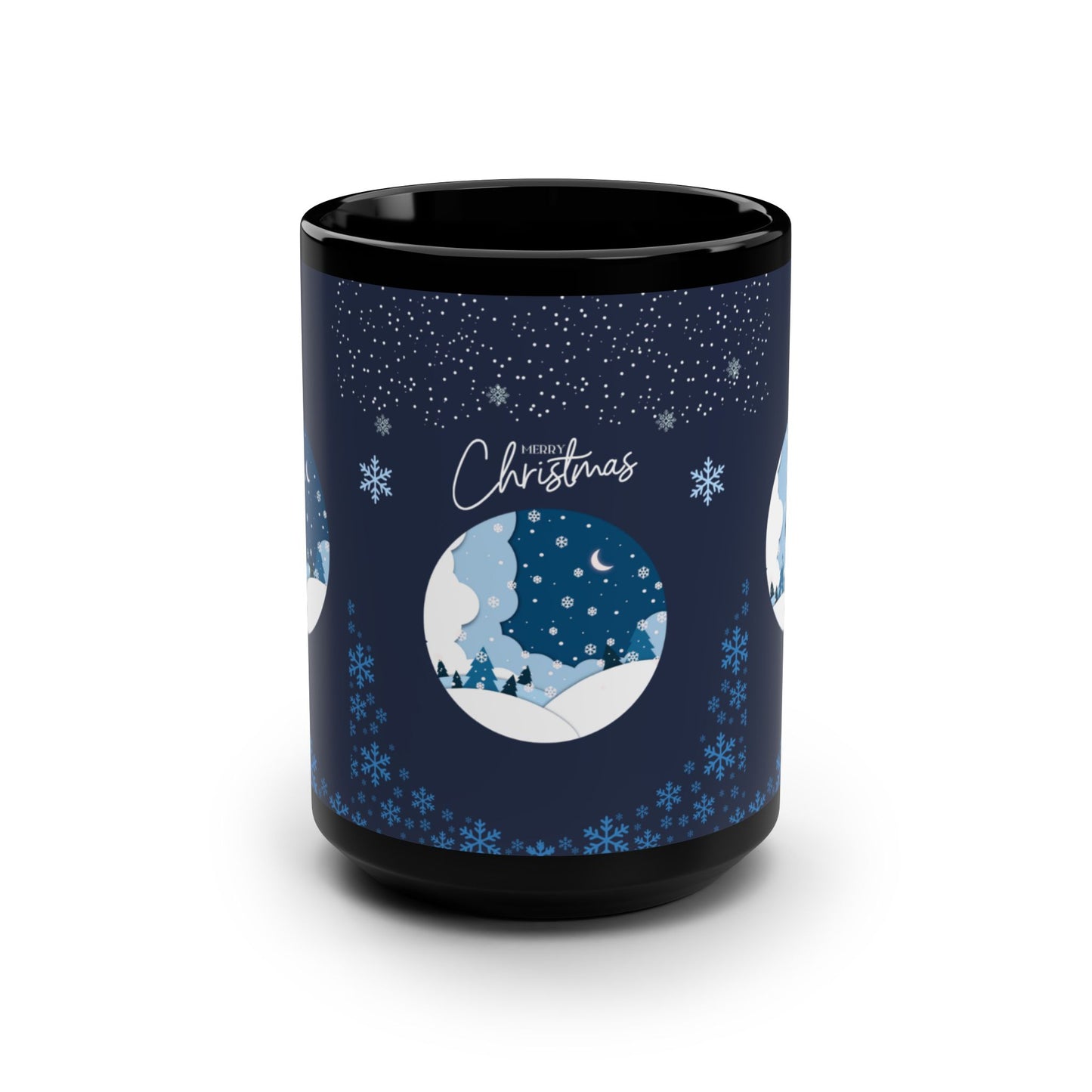 Winter Wonderland Black Mug | Cozy Christmas Coffee Cup | Holiday Gift | 15oz Seasonal Mug | Snowy Scene Coffee Mug
