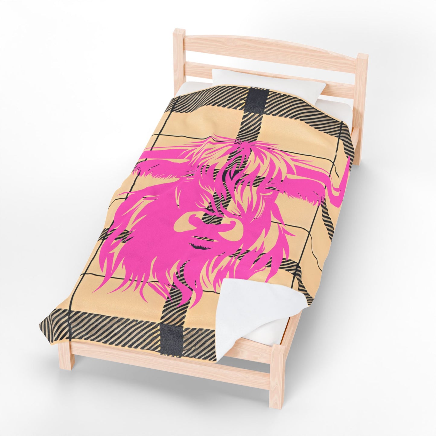 Pink Highland Cow Blankets, Cozy Velveteen Throw, Unique Home Decor, Gift for Animal Lovers, Warm Plush Blanket