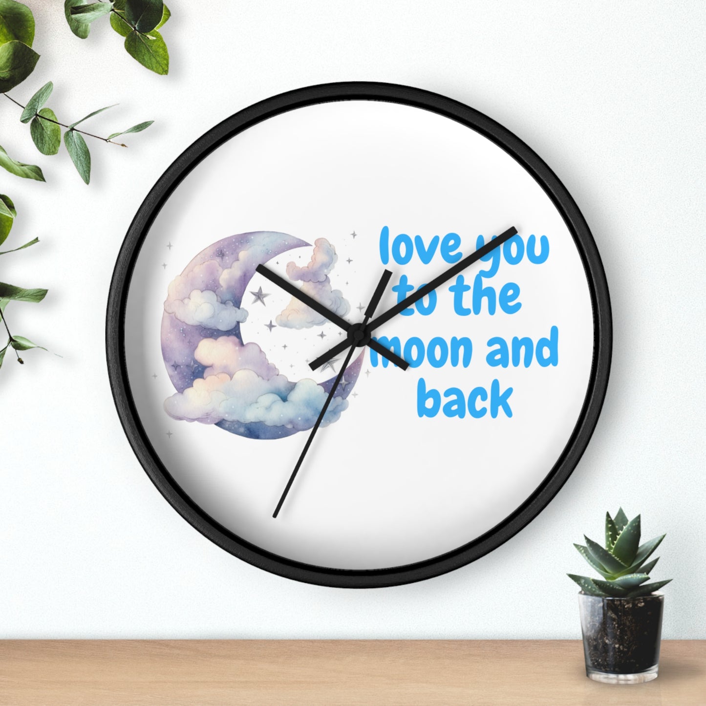 Moon and Back Wall Clock, Love You Wall Decor, Gift for Couples, Nursery Clock, Sweet Home Decor, Romantic Gift