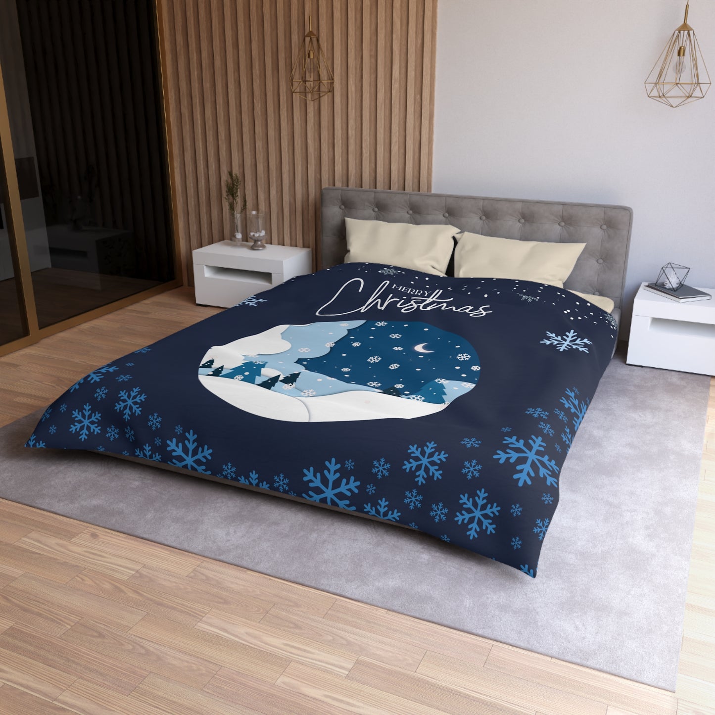 Christmas Winter Wonderland Duvet Cover | Cozy Bedding for Holiday Decor, Seasonal Home Accent, Snowflake Pattern