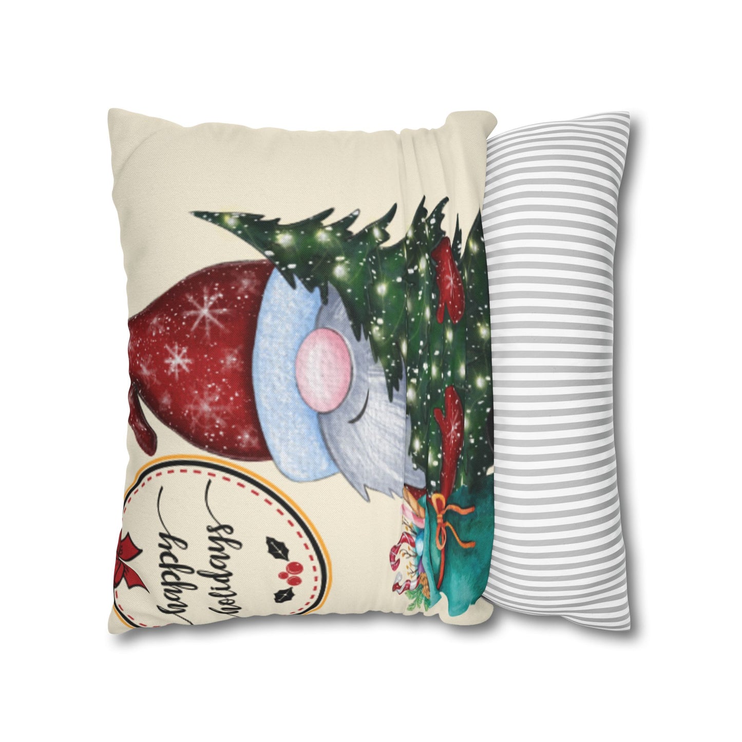 Christmas Gnome Pillowcase, Cozy Holiday Decor, Square Cushion Cover, Home Accent, Festive Gift, Seasonal Decoration