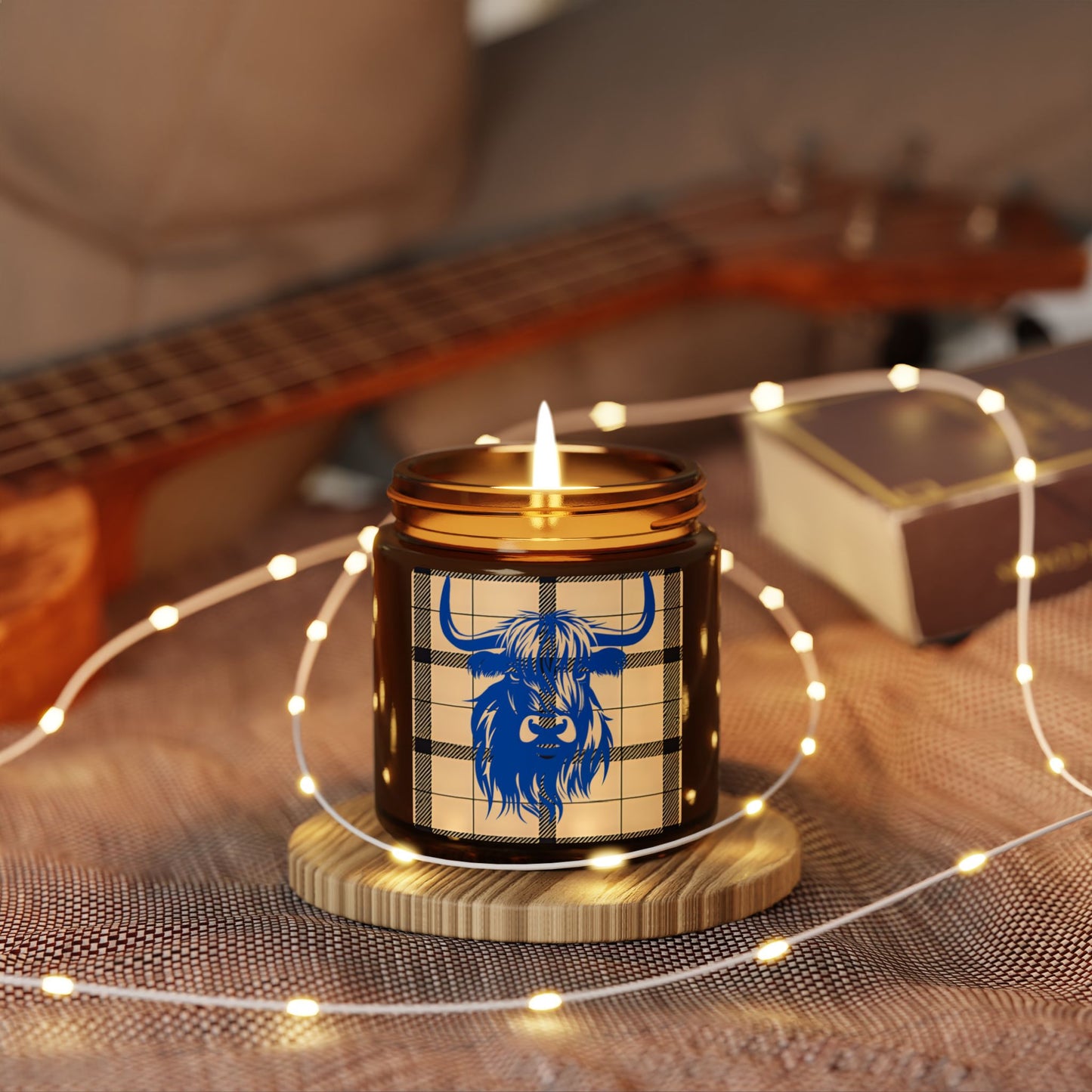 Rustic Highland Cow Candle, Cozy Home Decor, Gift for Him or Her, Scented Soy Wax Jar, Farmhouse Aesthetic, Amber Jar Candle