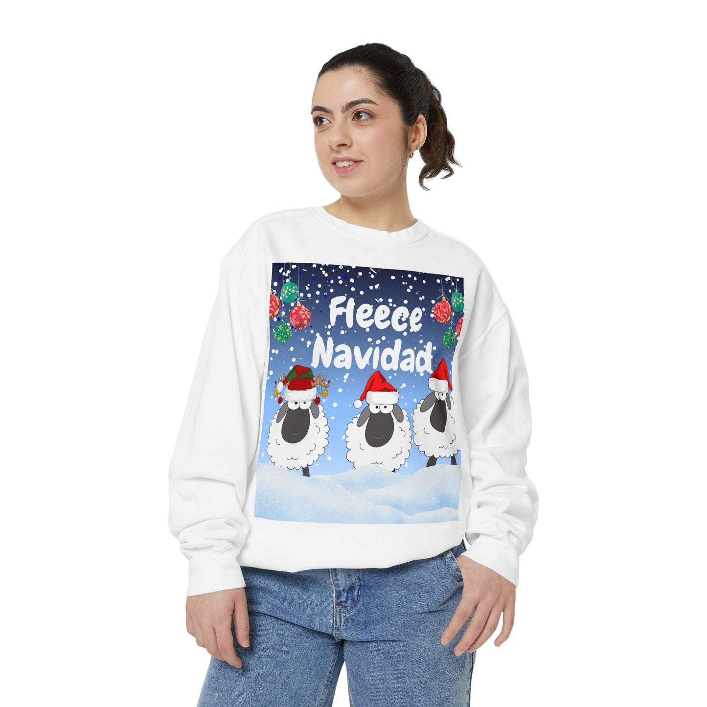 Fleece Navidad Sweatshirt - Unisex Christmas Gift with Playful Sheep Design