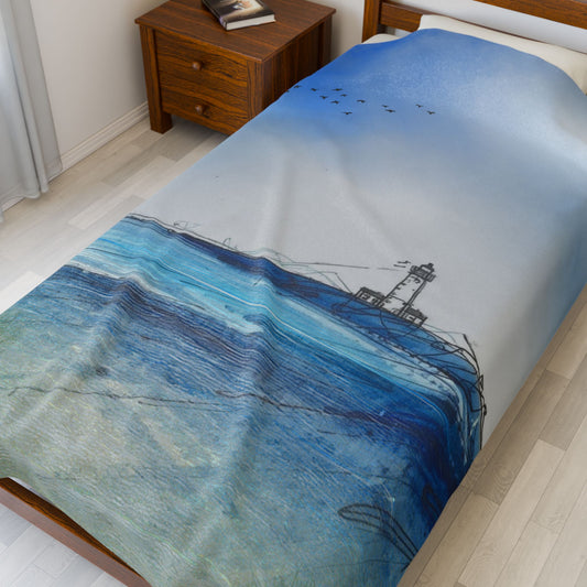 Cozy Ocean-Inspired Velveteen Plush Blanket | Soft Throw for Beach Lovers, Home Decor, Gift, Relaxation, Coastal Vibe