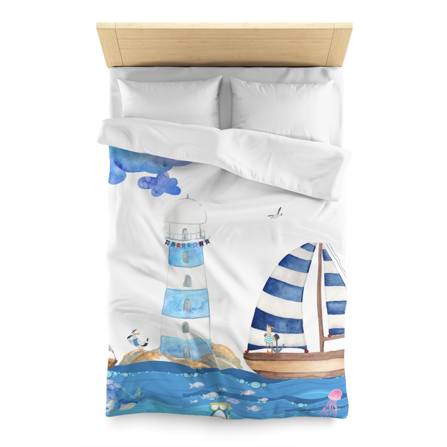 Coastal Themed Microfiber Duvet Cover | Nautical Bedding for Beach Lovers, Summer Decor, Gift for Ocean Enthusiasts, Vibrant Bedroom Accent