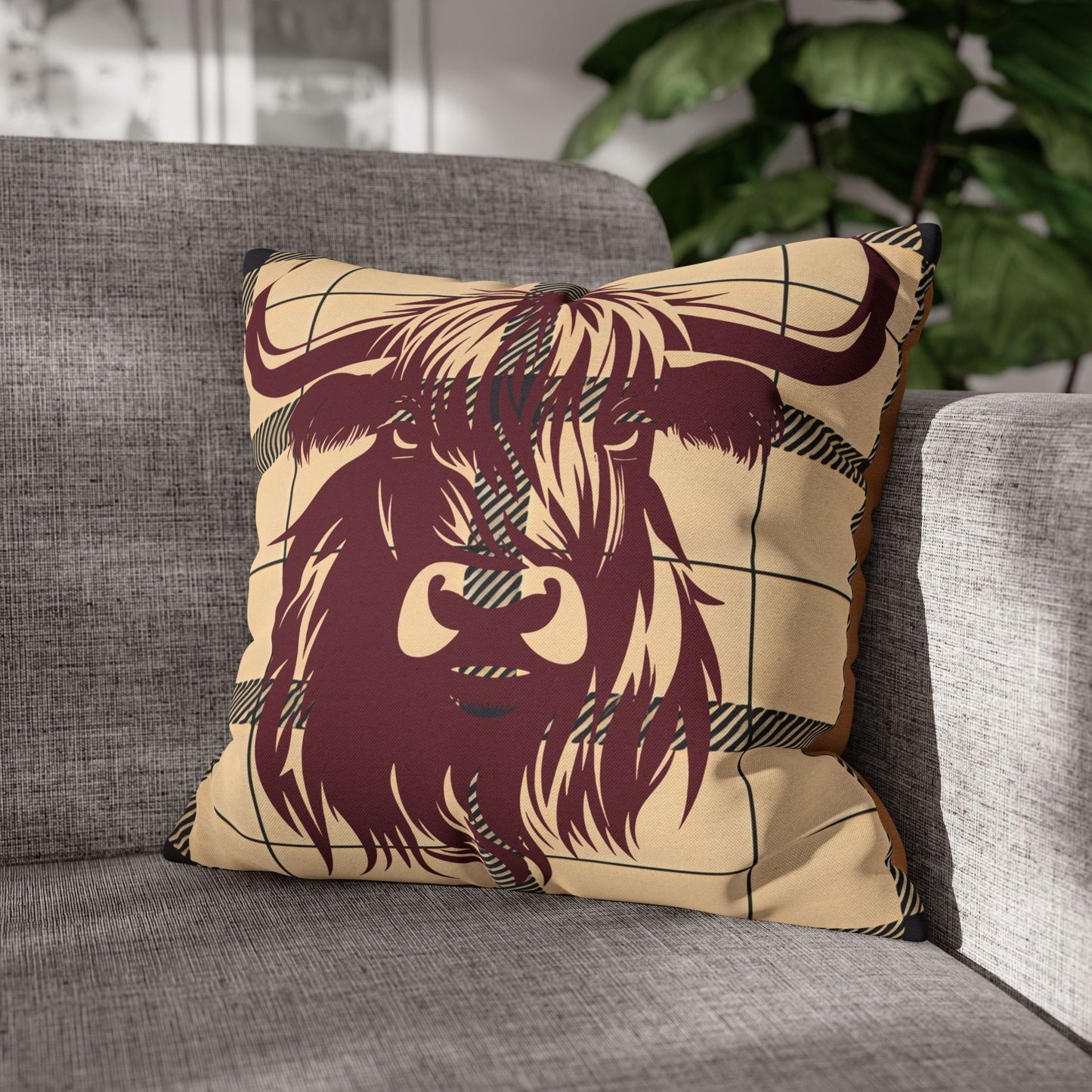 Highland Cow Pillowcase, Cozy Home Decor, Rustic Farmhouse Accent, Unique Gift for Animal Lovers, Throw Pillow Cover, Country Style Cushion