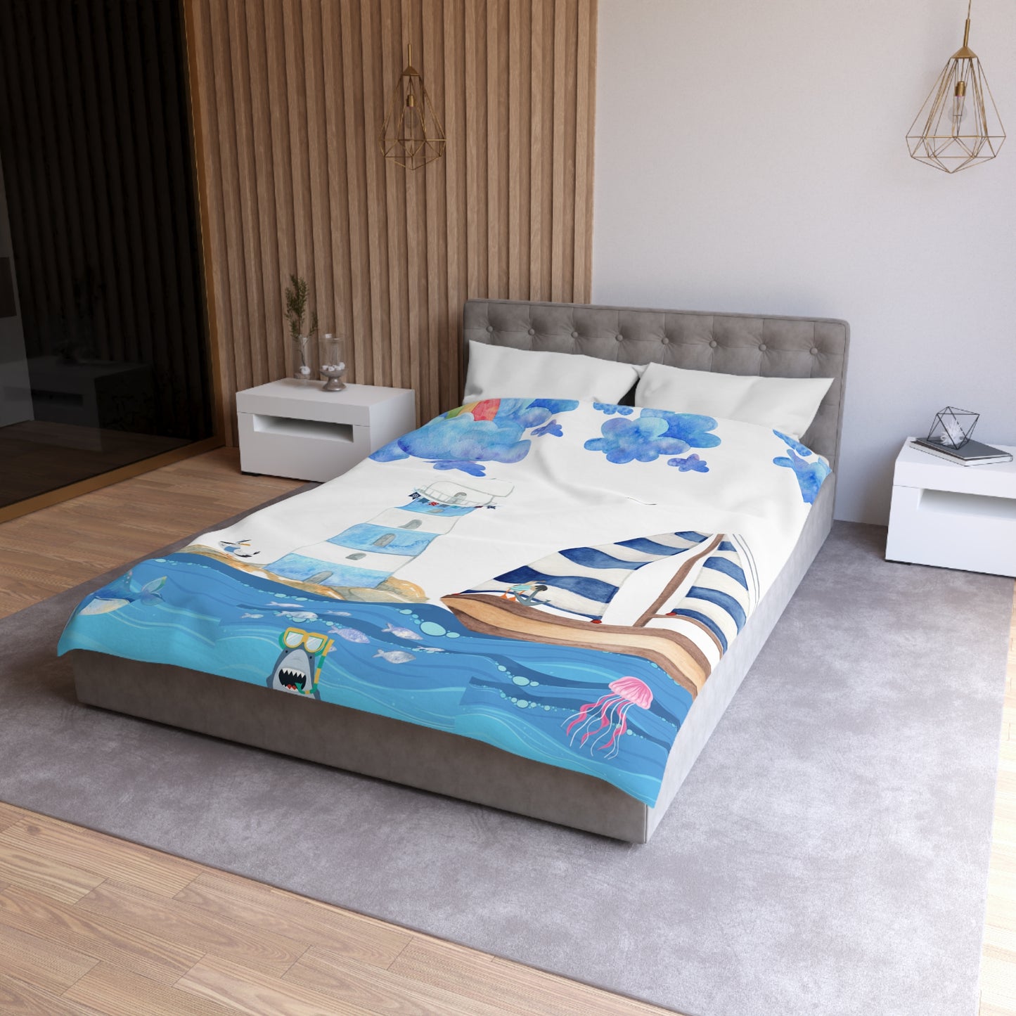 Coastal Themed Microfiber Duvet Cover | Nautical Bedding for Beach Lovers, Summer Decor, Gift for Ocean Enthusiasts, Vibrant Bedroom Accent