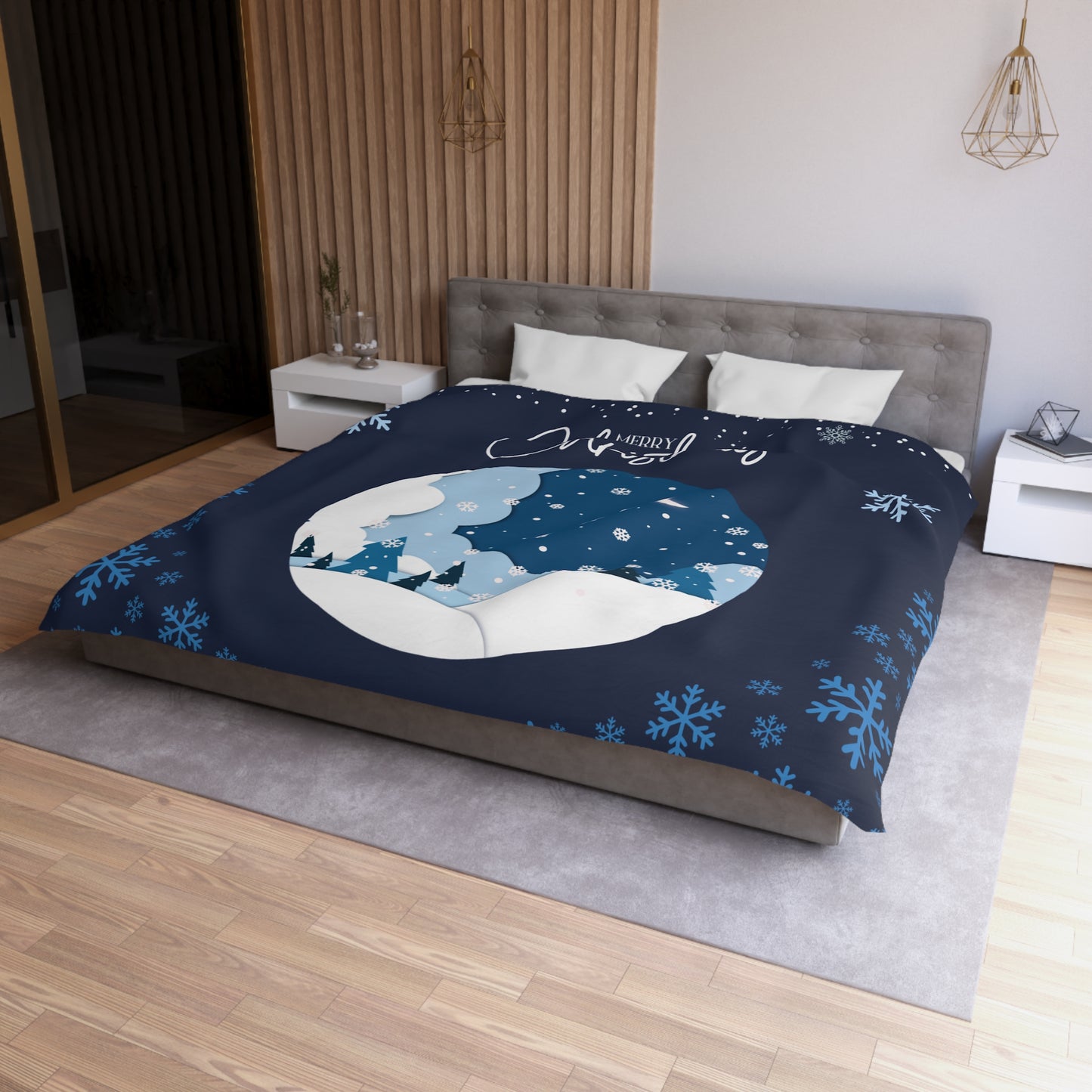 Christmas Winter Wonderland Duvet Cover | Cozy Bedding for Holiday Decor, Seasonal Home Accent, Snowflake Pattern