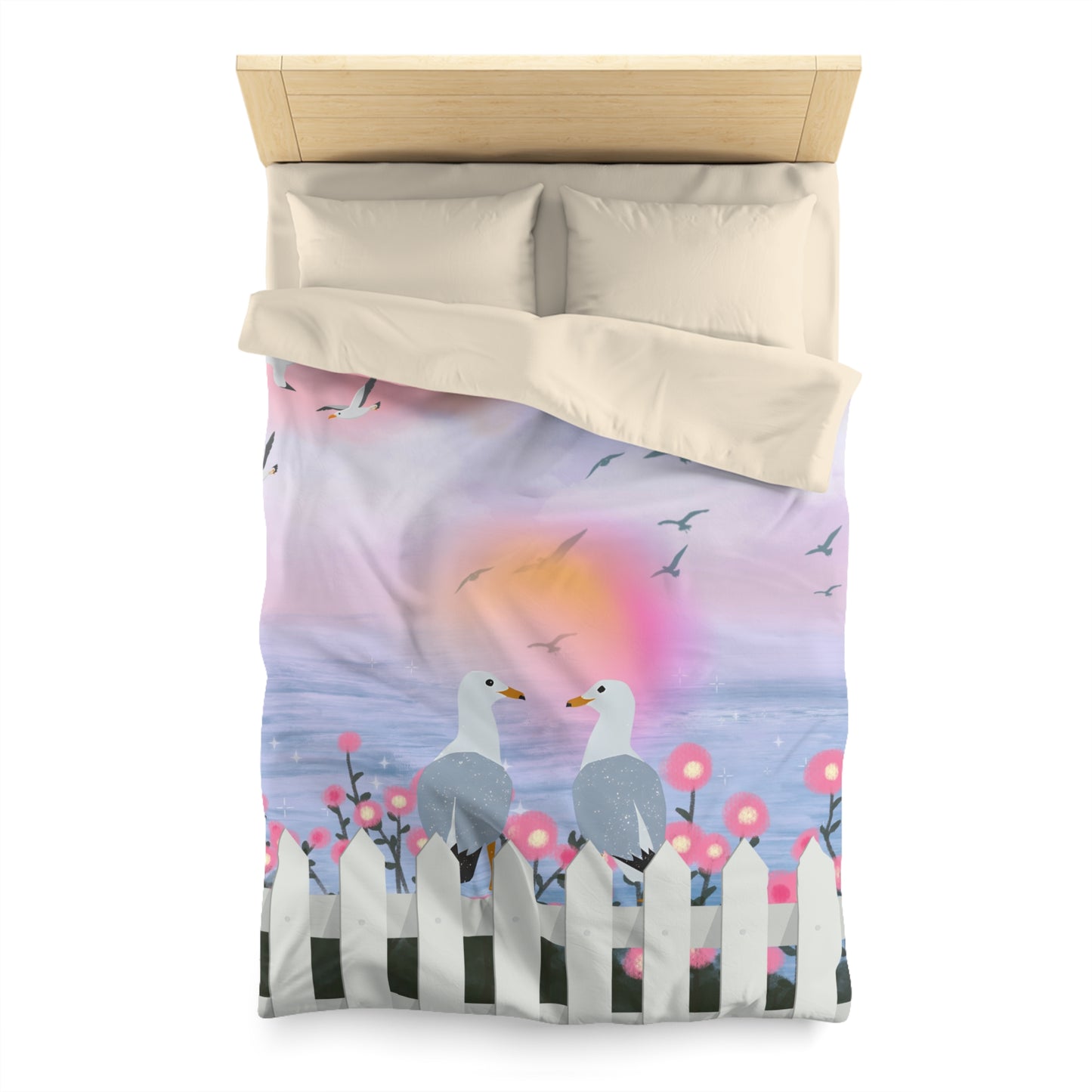 Romantic Coastal Microfiber Duvet Cover, Beach Decor, Bedroom Makeover, Home Textile, Gift for Her, Ocean Vibes