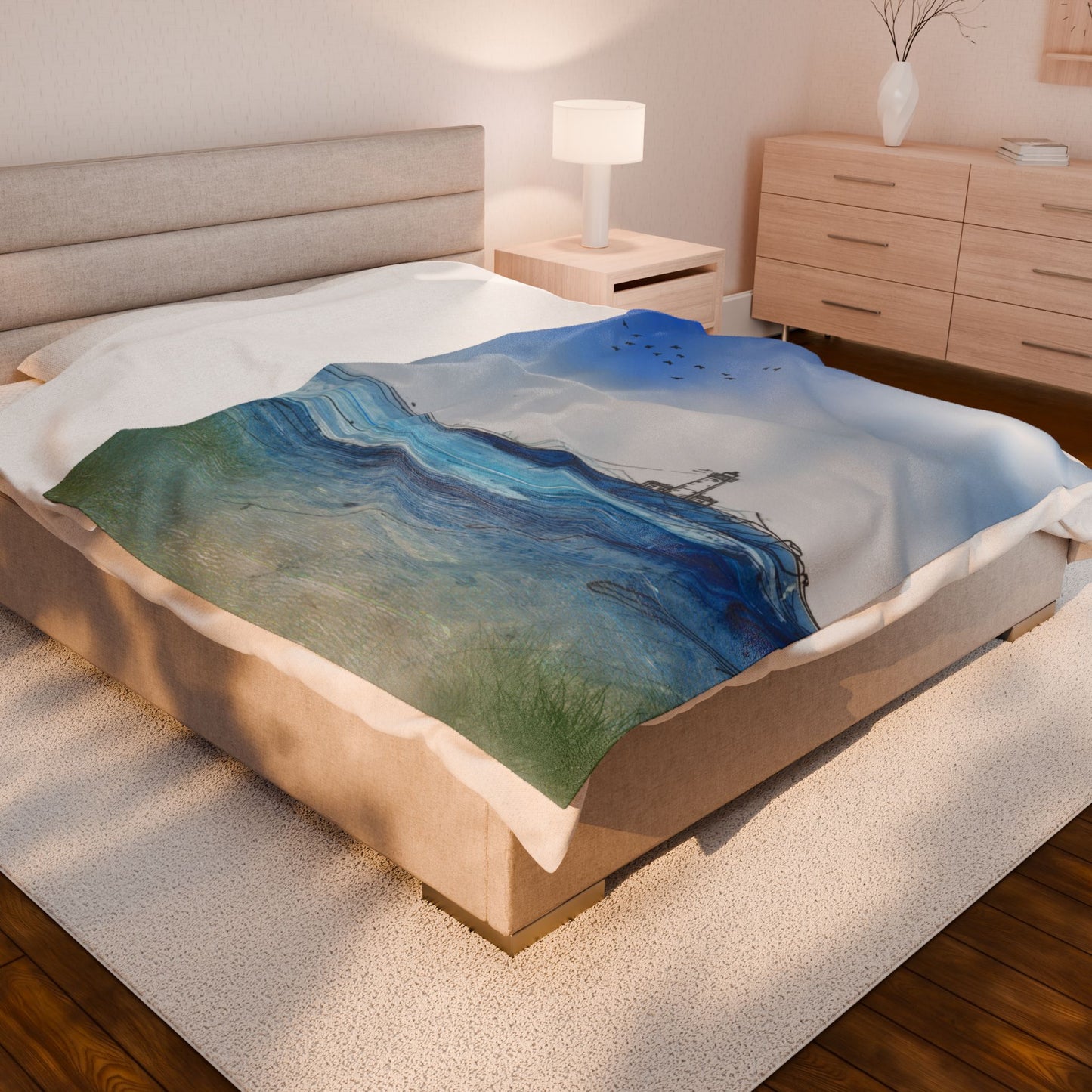 Cozy Ocean-Inspired Velveteen Plush Blanket | Soft Throw for Beach Lovers, Home Decor, Gift, Relaxation, Coastal Vibe