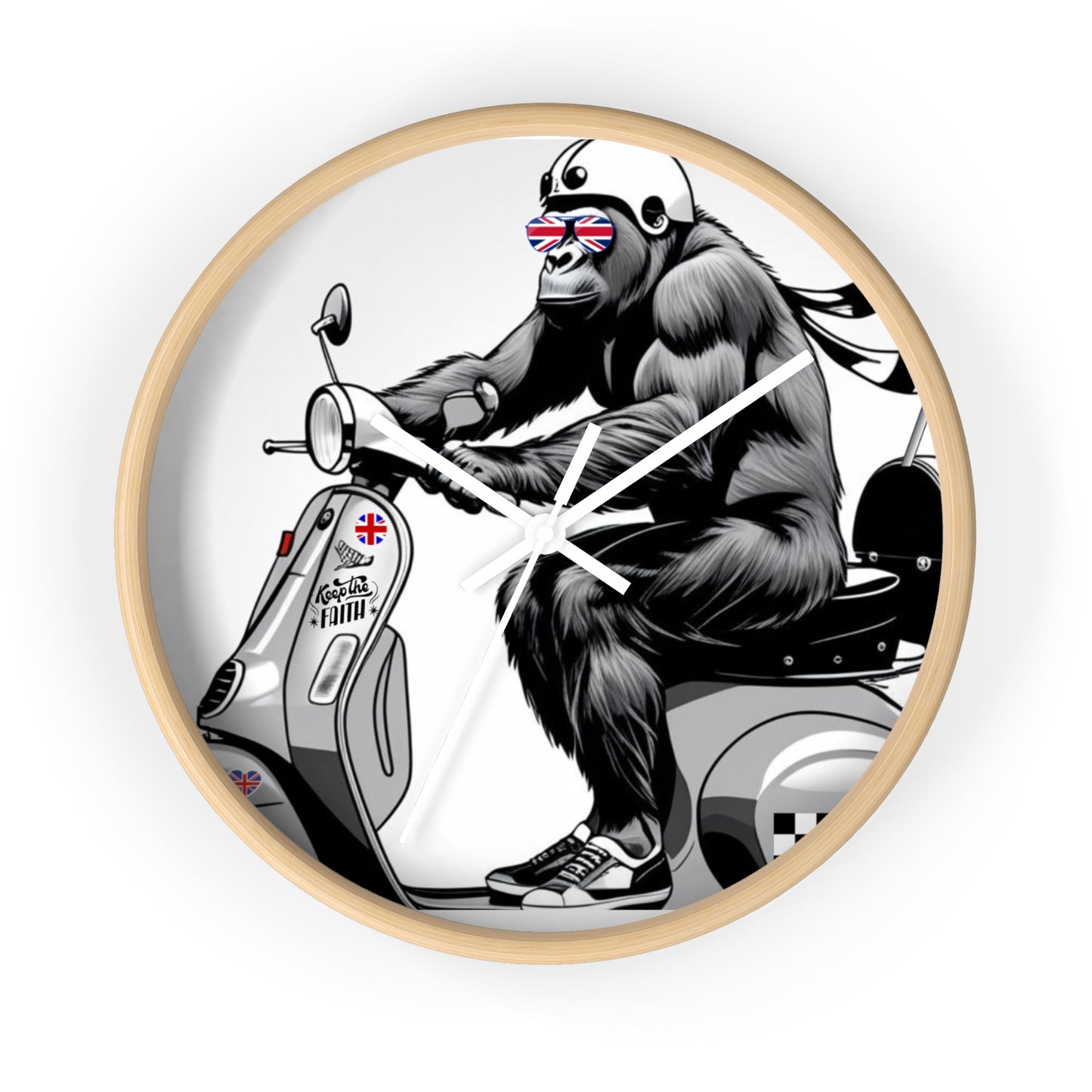 Gorilla Scooter Wall Clock - Fun Home Decor, Unique Gift for Animal Lovers, Retro Vibes, Motorcycle Decor, Office Wall Art