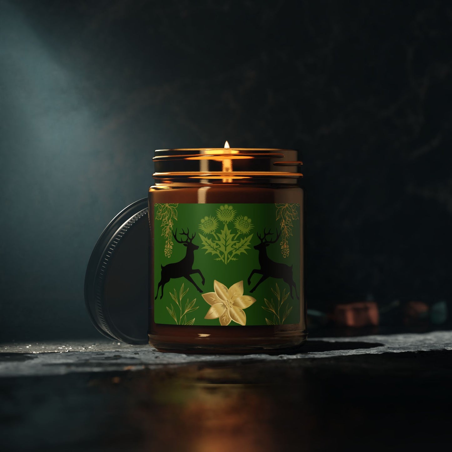 Nature-Inspired Scented Soy Candle - Amber Jar with Deer Design