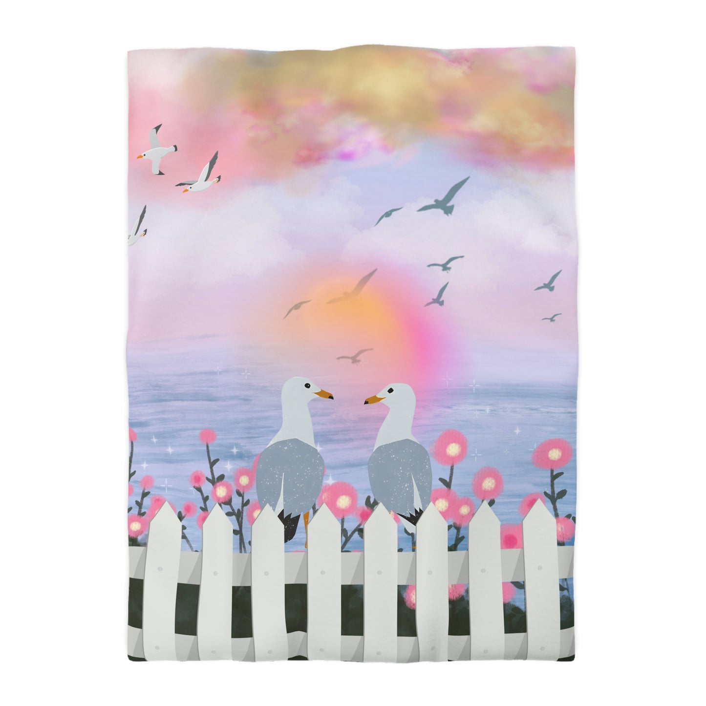 Romantic Coastal Microfiber Duvet Cover, Beach Decor, Bedroom Makeover, Home Textile, Gift for Her, Ocean Vibes