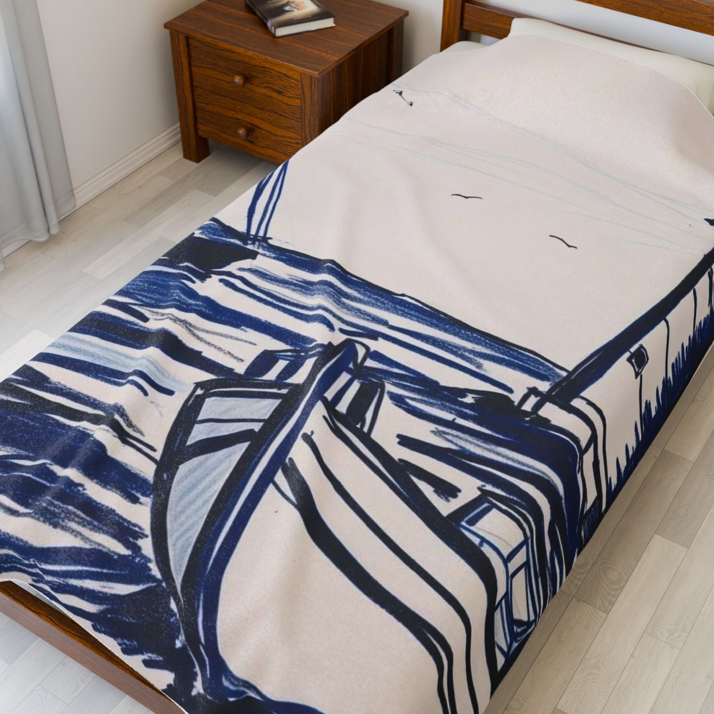 Cozy Nautical Velveteen Plush Blanket - Ideal Gift for Beach Lovers, Home Decor, Beach House, Relaxation, and Gift for Him/Her