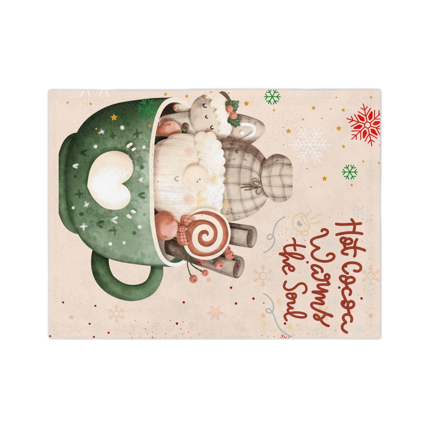 Cozy Hot Cocoa Velveteen Microfiber Blanket, Holiday Gift, Winter Decor, Snuggle Blanket, Home Comfort, Warmth and Joy